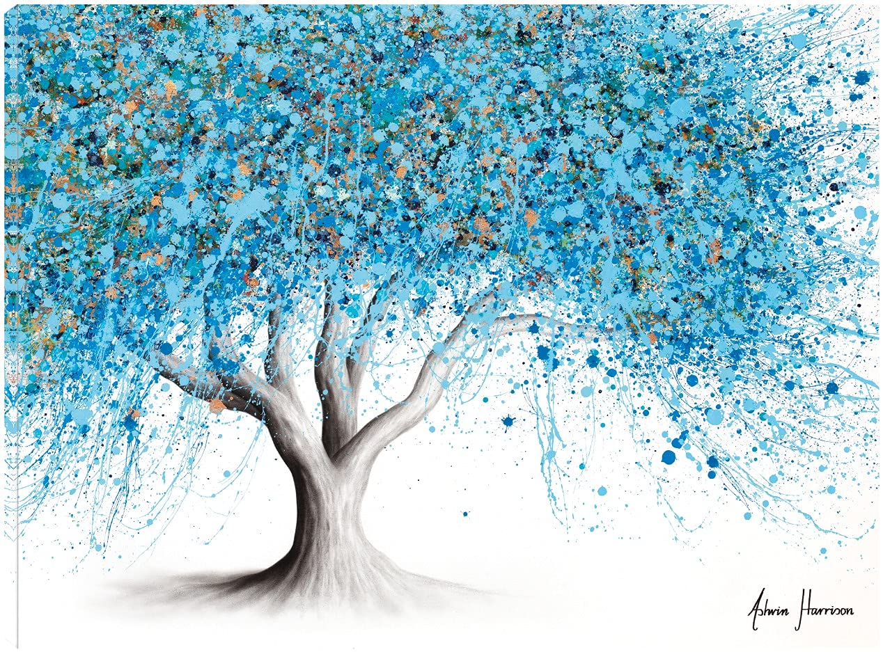 Tranquility Tree Canvas Wall Art - Hand Painted Fine Art by Ashvin Harrison - Ready to Hang 46x35 Inch - Perfect for Living Room, Bedroom, Office Decor - Nature Inspired Home Décor for Relaxing Spaces