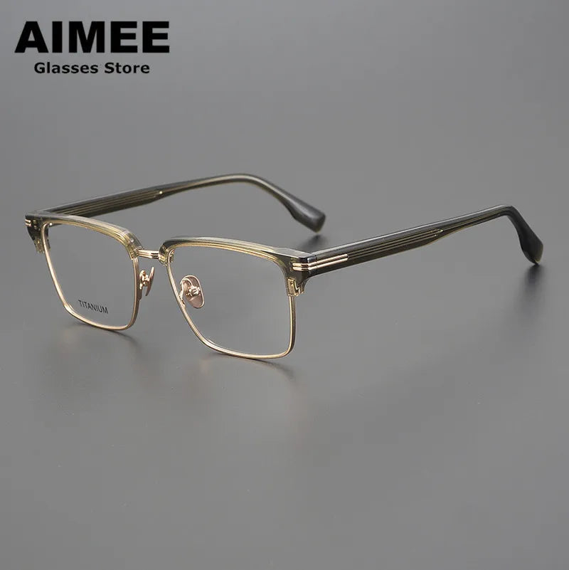 Stylish Unisex Full Rim Polygon Square Titanium Acetate Eyeglasses Frame 6518 - Lightweight Durable Glasses for Work, Reading & Fashion Accessories