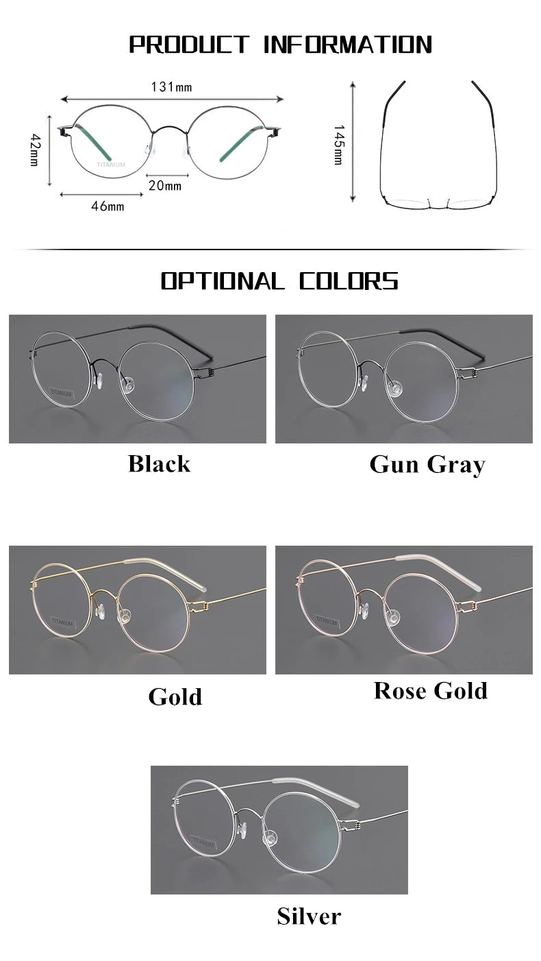 Stylish Black Full Rim Round Titanium Eyeglasses for Women - Lightweight Screwless Design - Perfect for Work, Reading & Everyday Fashion