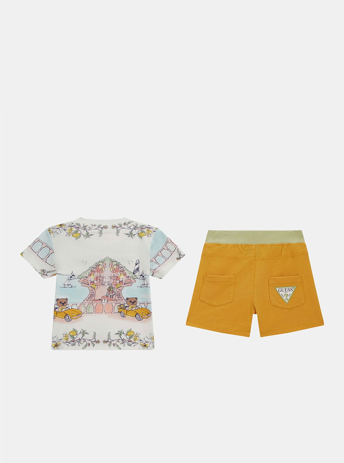 Beige Road Trip Print T-Shirt and Shorts Set for Baby Boys & Girls (3-24 Months) - Comfortable Travel Outfit for Family Vacations & Outdoor Adventures