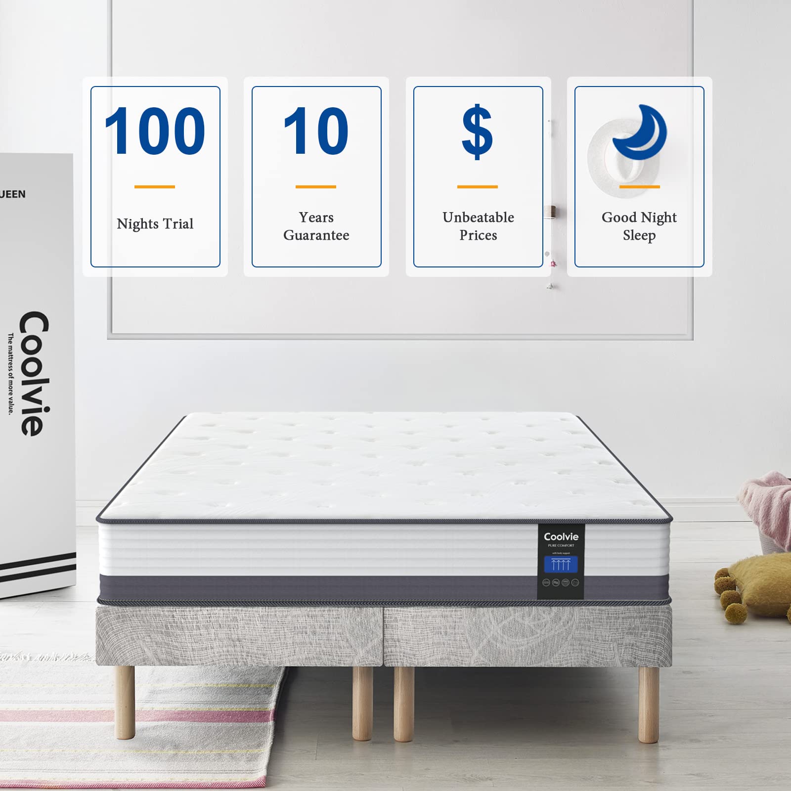 Coolvie 10 Inch Full Size Mattress - Pocketed Coils & Gel Memory Foam Hybrid Mattress for Motion Isolation & Breathability - Medium Firm Support for Back, Stomach & Side Sleepers - Perfect for Guest Rooms, Dorms & Apartments