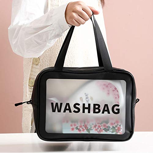 VALAMJI Waterproof Transparent Cosmetic Bag - Travel Toiletry Organizer with Zipper & Handle, Washable Makeup Pouch for Women & Girls (1PC, Black) - Perfect for Air Travel, Gym, Beach & Daily Essentials Storage