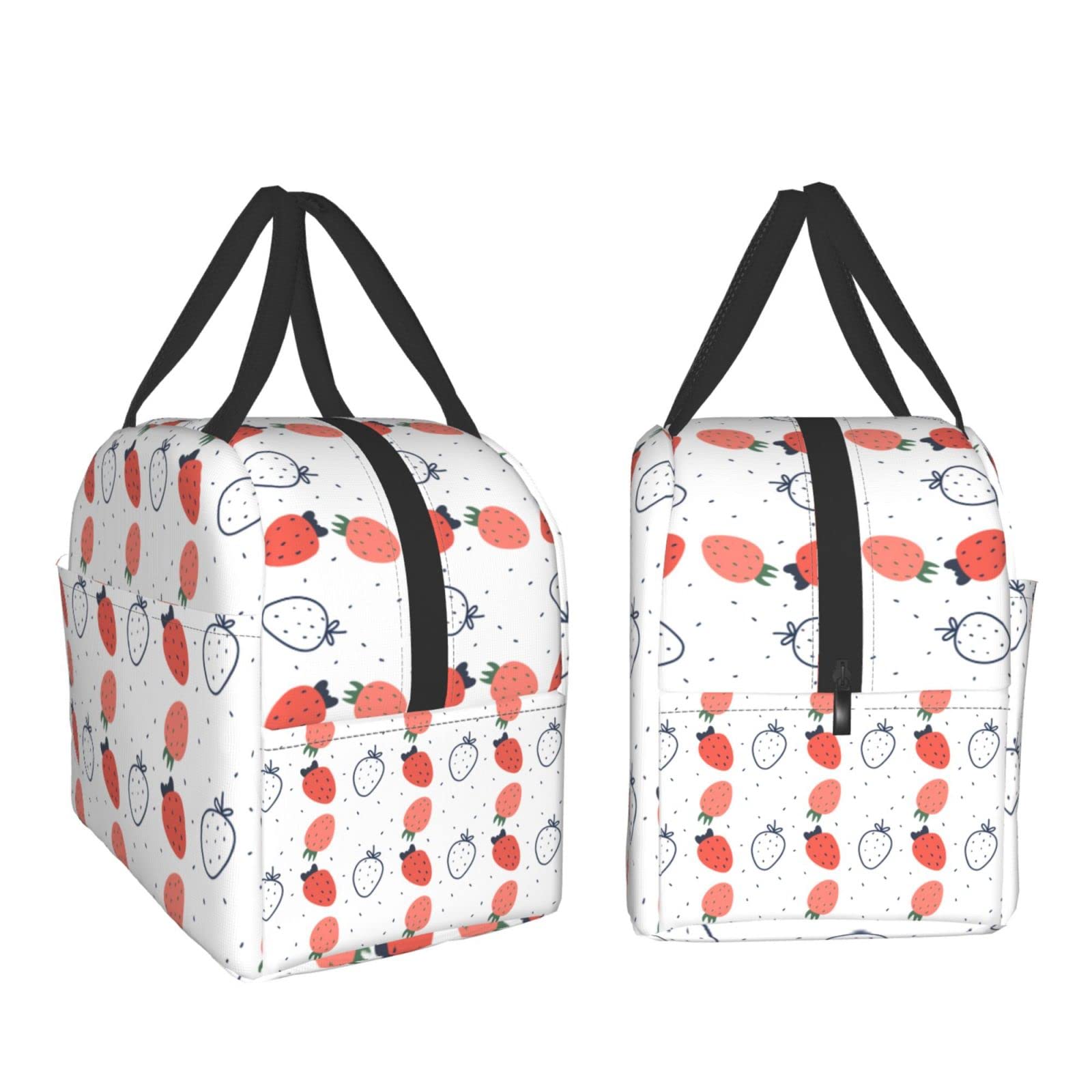 Strawberry Pink & White Insulated Lunch Bag - Reusable Thermal Lunch Box for Men & Women - Portable Meal Container for Work, Travel, Picnic & Outdoor Activities