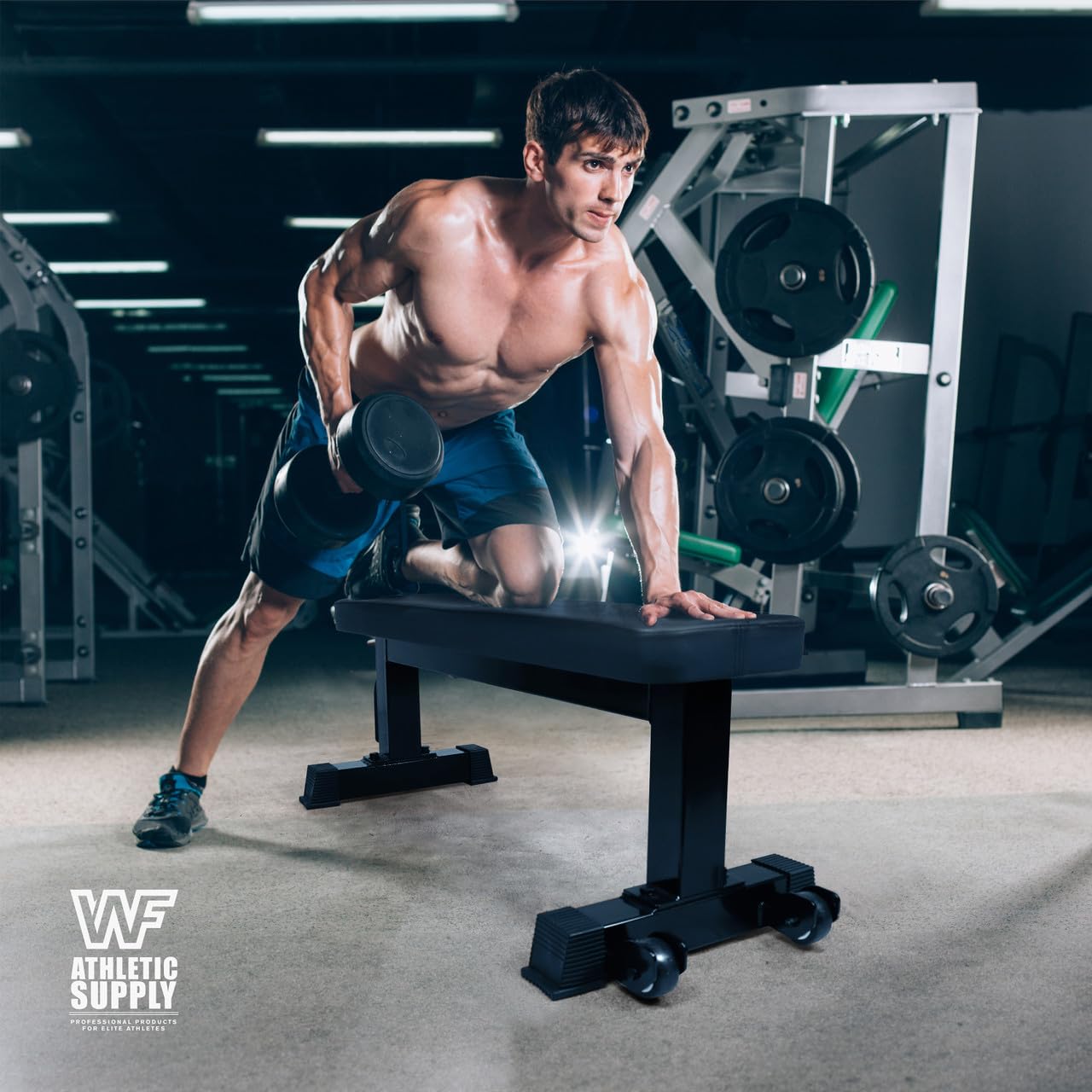 WF Athletic Supply Commercial Grade Flat Bench - Heavy Duty Weight Bench for Weightlifting, Dumbbell & Barbell Press Workouts - Full Body Exercise Equipment for Home & Gym Use