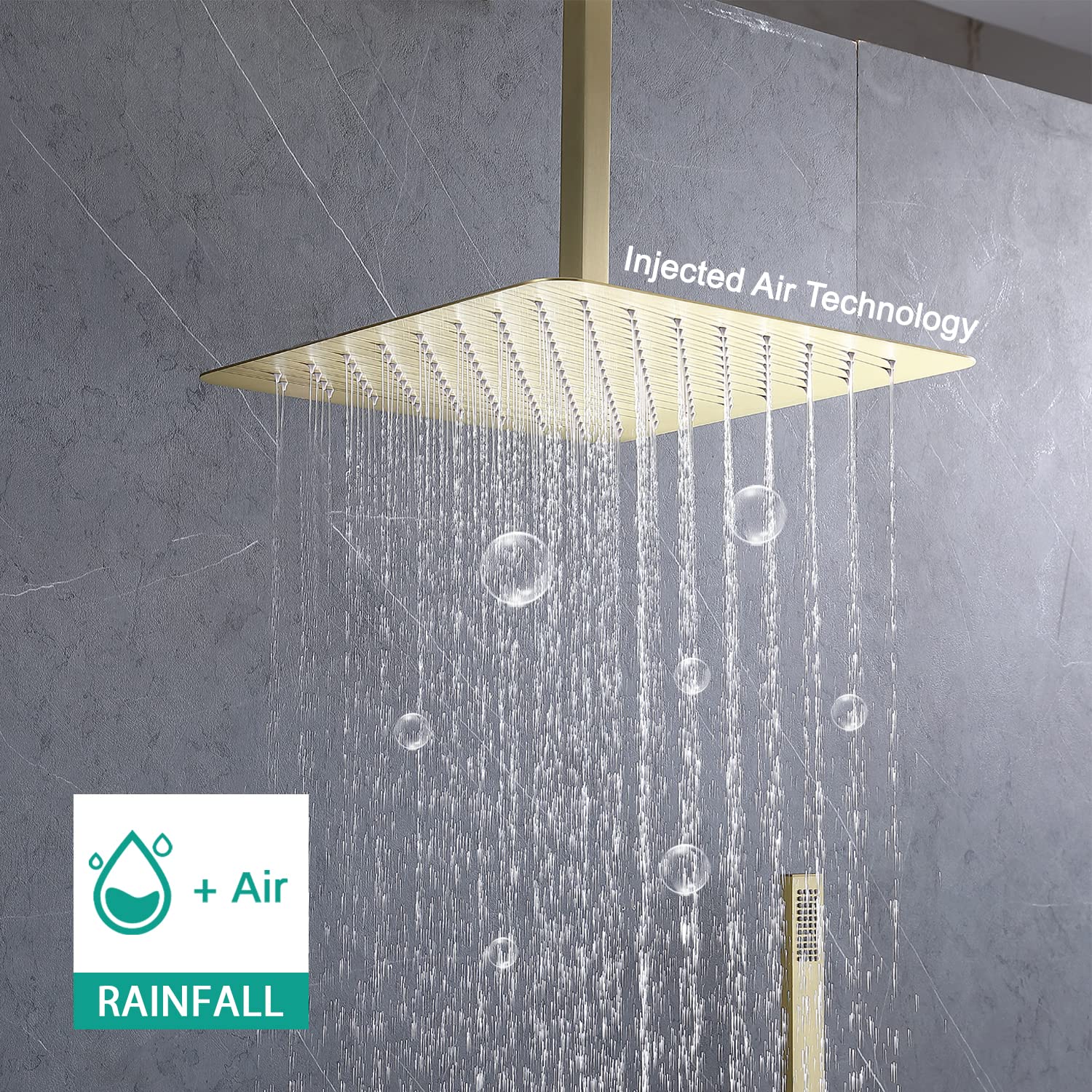 16 Inch High Pressure Ceiling Mount Rain Shower System - Dual Function Overhead Shower Head with Handheld Sprayer, Brushed Gold Shower Faucet Set - Perfect for Luxurious Spa-Like Bathroom Experience