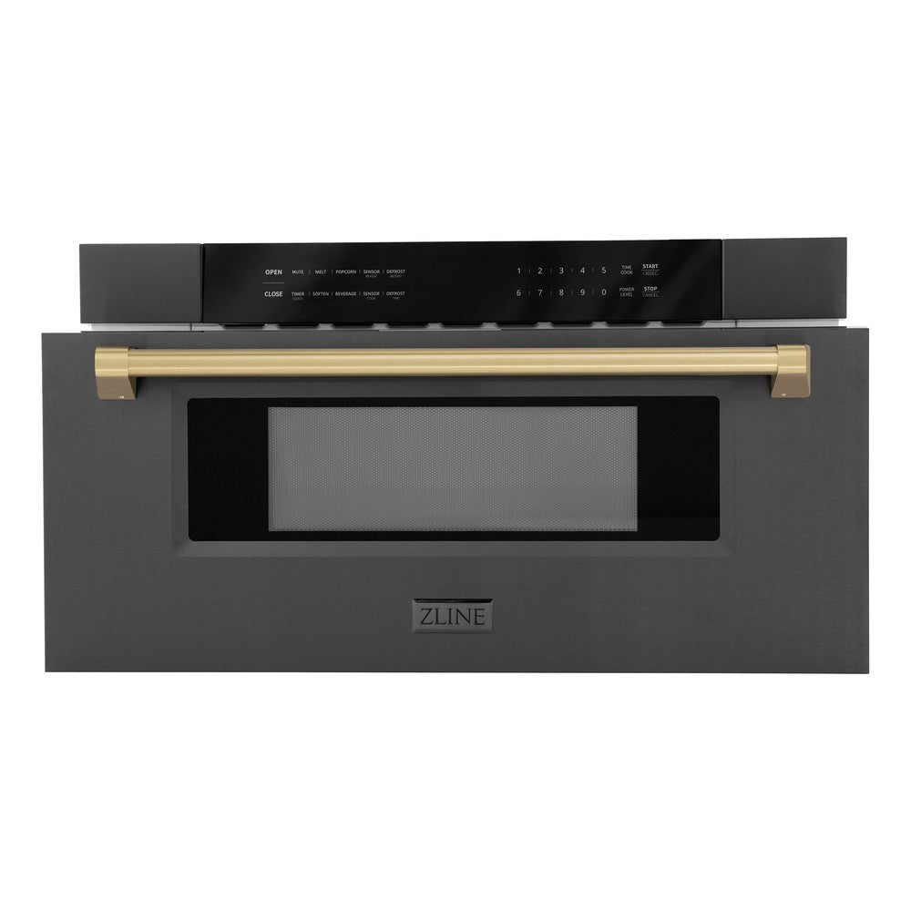 ZLINE Autograph Edition 30-Inch Built-In Microwave Drawer - 1.2 Cu.Ft Capacity, Black Stainless Steel with Champagne Bronze Accents (MWDZ 30 BS CB) - Perfect for Modern Kitchens, Luxury Homes & High-End Appliances