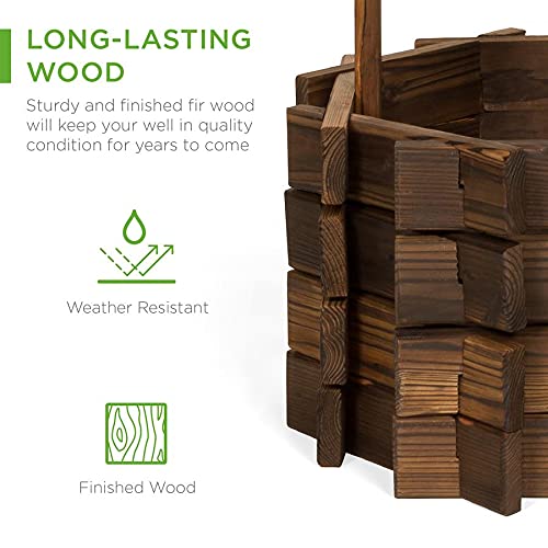 Rustic Wooden Wishing Well Yard Decoration with Built-in Shade & Hanging Bucket Planter - Perfect Patio, Garden, Front Yard Centerpiece for Outdoor Décor | Ideal for Wedding Decorations, Countryside Themed Events, and Backyard Landscaping