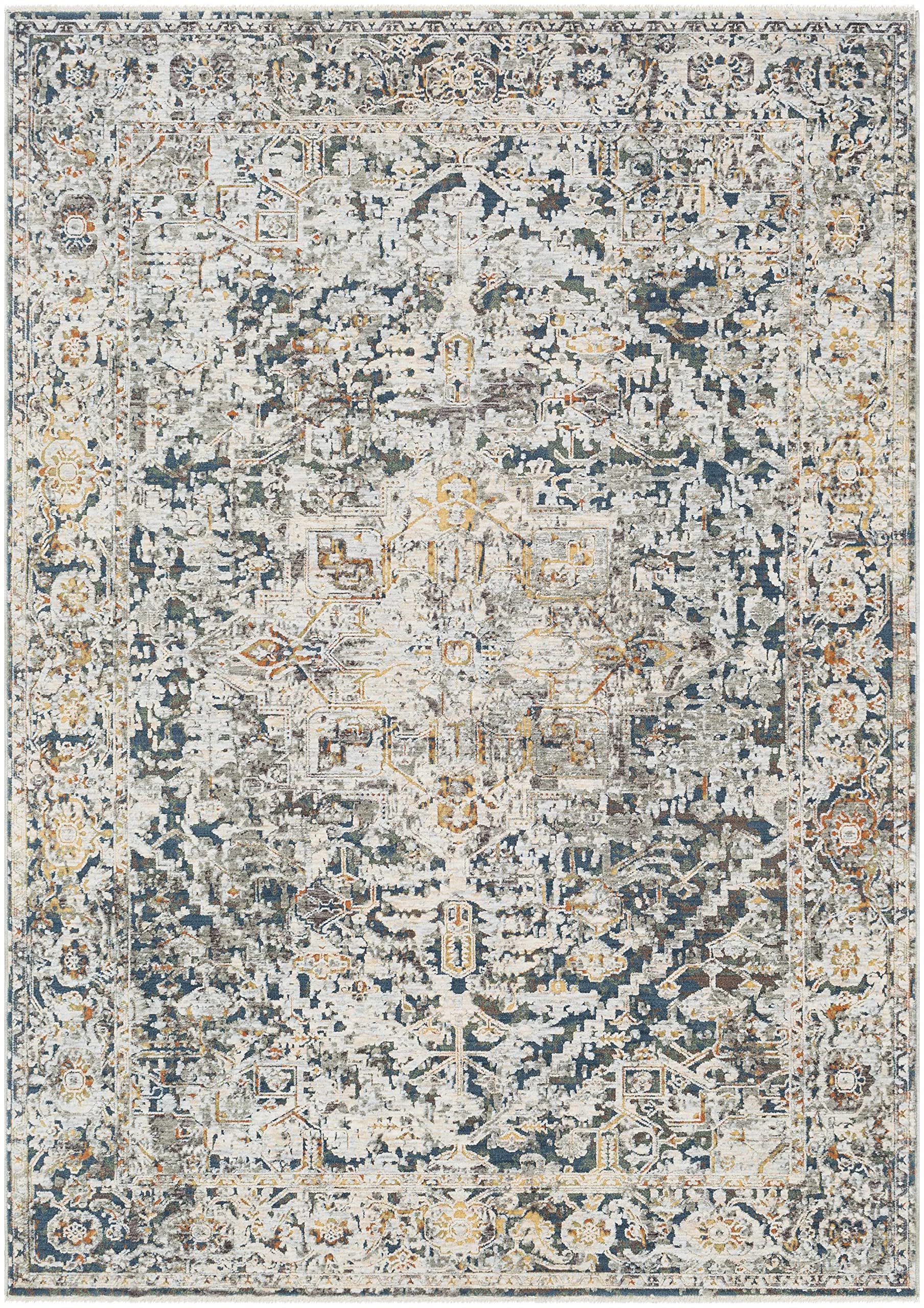 Premium Hauteloom Cuckfield Hallway & Kitchen Runner Rug - Updated Traditional Design in Gray, Blue, Green - 3'3