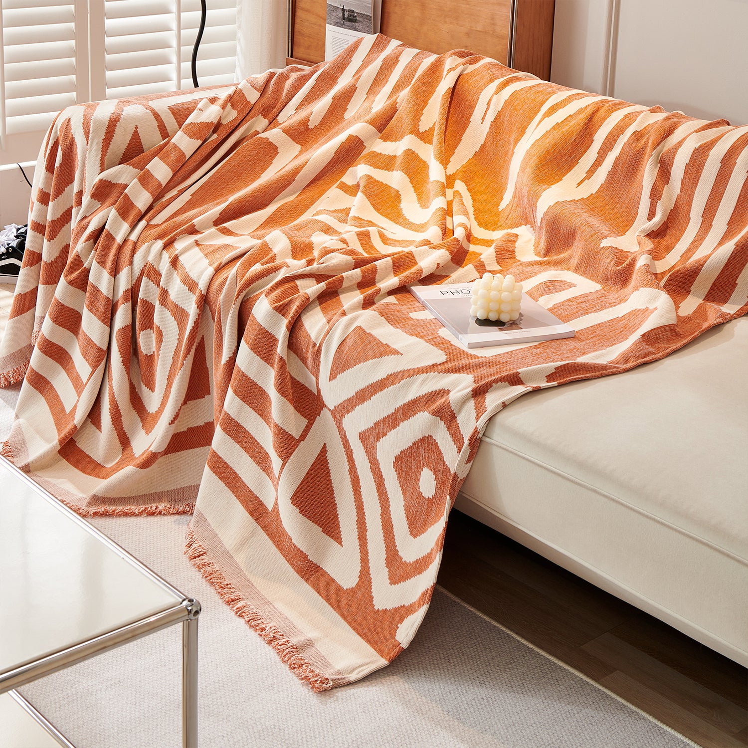 Stylish Geometric Boho Sofa Cover - Modern Bohemian Couch Slipcover for Living Room, Bedroom & Dorm Decor