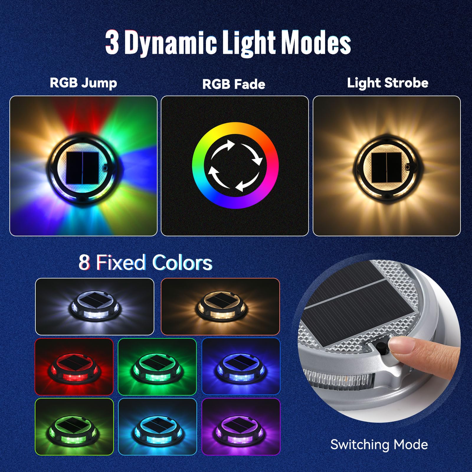 12 Pack Solar Driveway Lights Outdoor - Waterproof IP68 RGB Solar Deck Lights with 3 Dynamic Modes for Driveway, Stairs, Boat Dock, Garden & Walkway Lighting | Perfect for Night Safety & Landscape Decoration