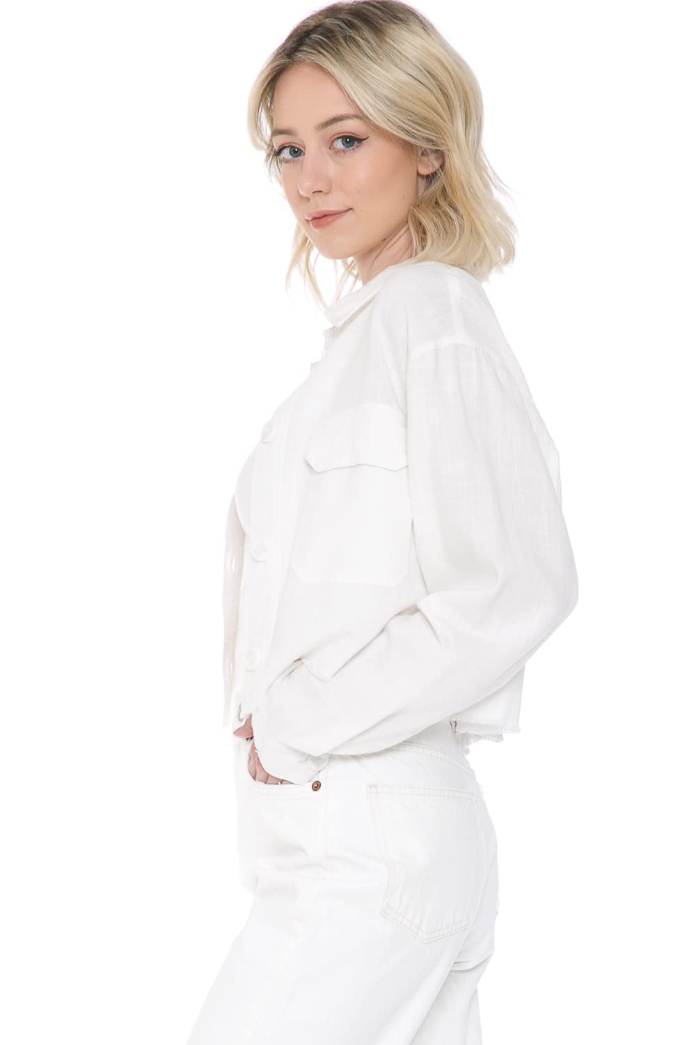 **Cali1850 Women's Casual Printed Linen Button-Down Shirt – Breathable Collared Blouse for Beach, Travel & Summer Outfits**