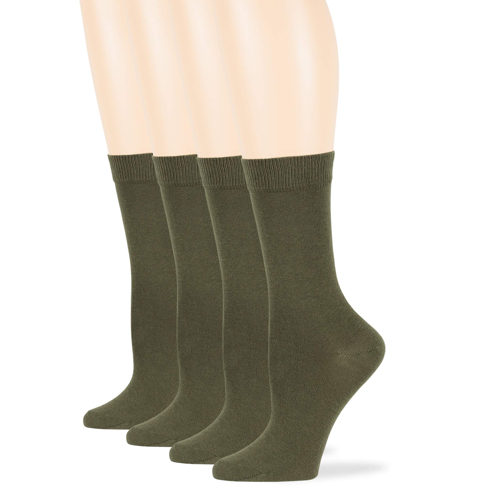 7BigStars Women's Cotton Crew Socks 4-Pack - Soft Breathable Calf-Length Dress Socks in Black, Brown, Blue, Grey, Beige, Khaki & Olive Green - Perfect for Work, Office & Everyday Comfort