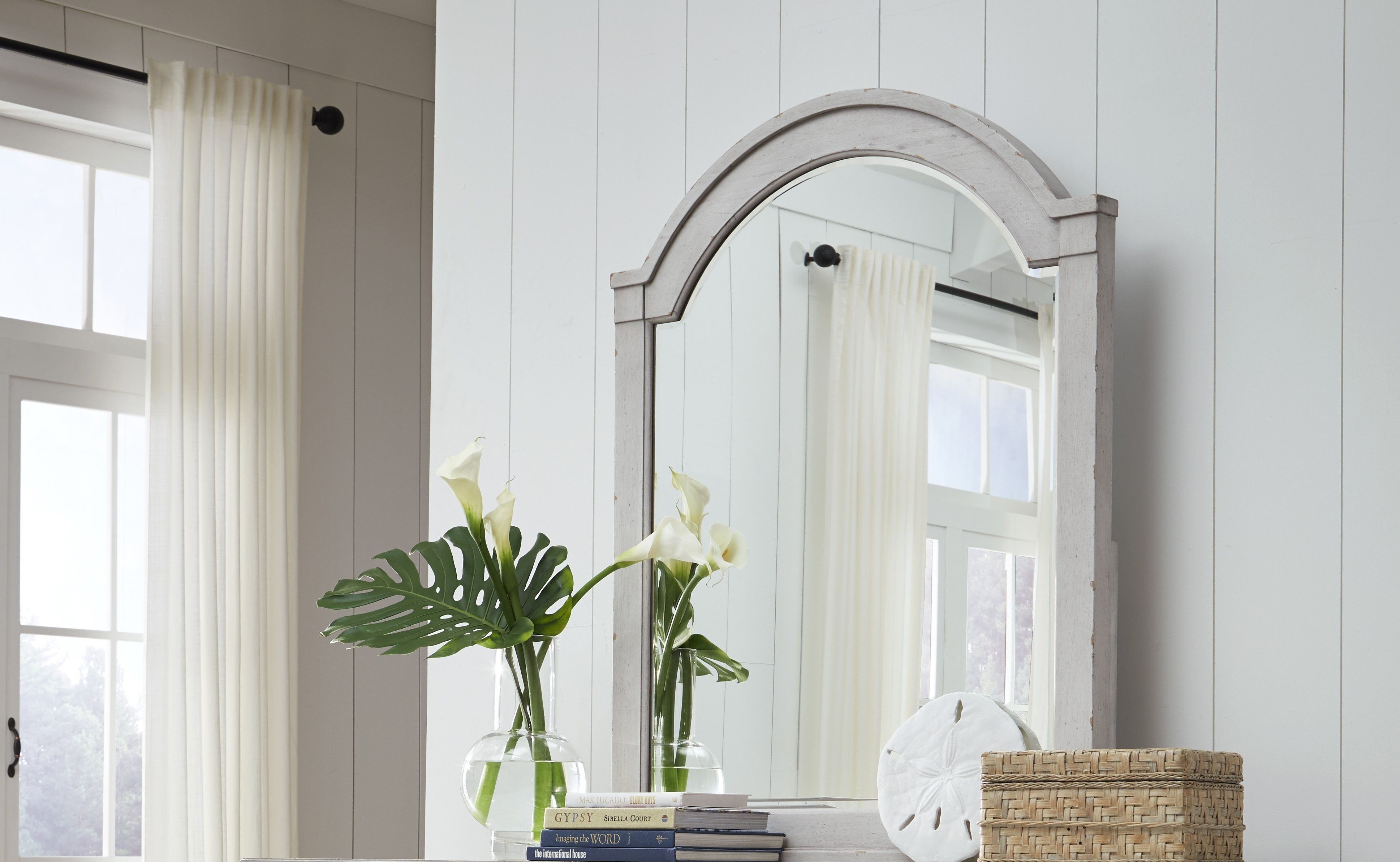 Belhaven Arched Dresser Mirror - Pearl Silver Finish | Elegant Vanity Mirror for Bedroom, Bathroom & Dressing Room Decor