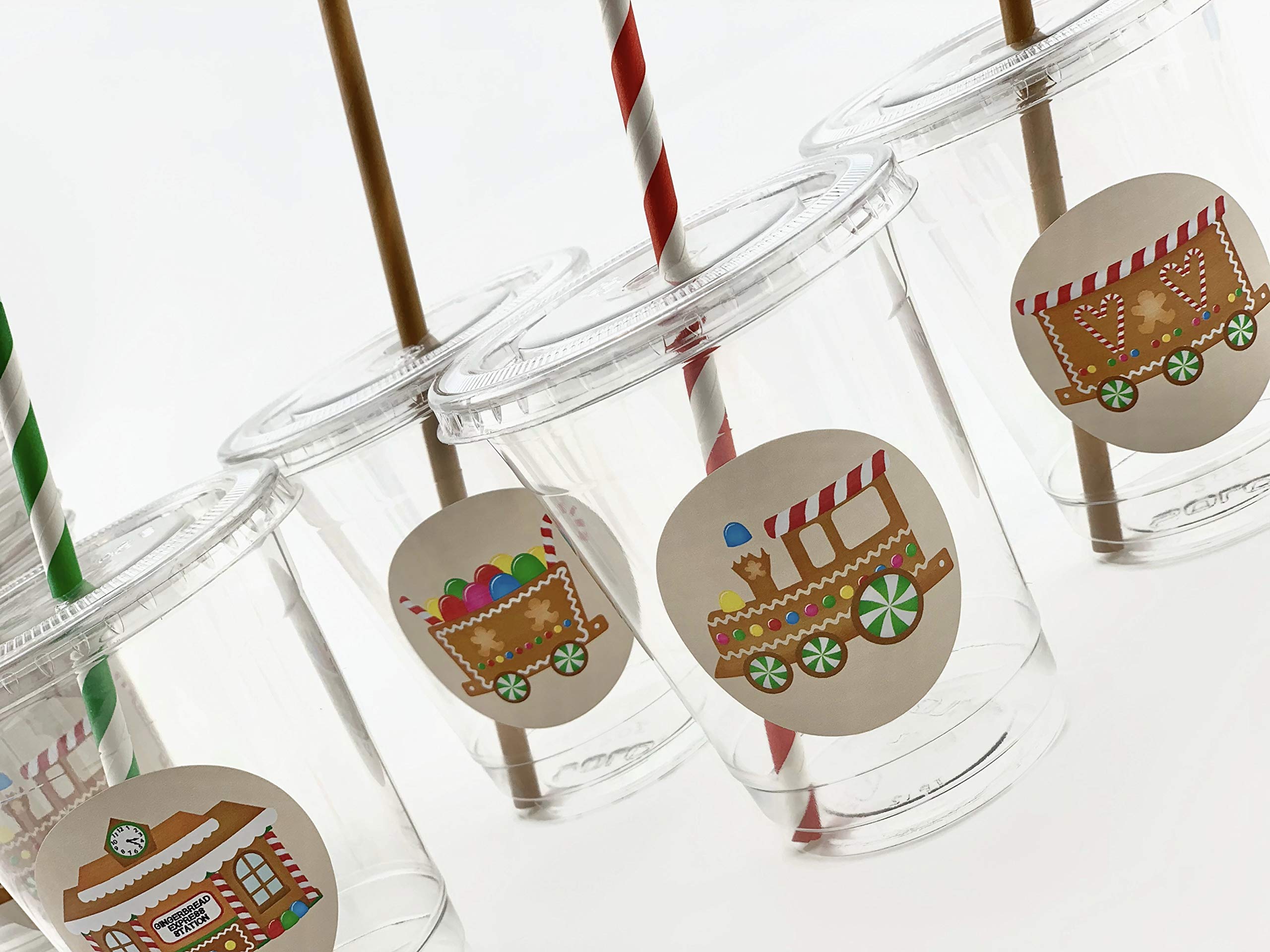 Gingerbread Train Christmas Party Cups with Lids and Straws - 12 Pack | Holiday Drinkware for Festive Gatherings, Kids Christmas Parties & Hot Cocoa Serving