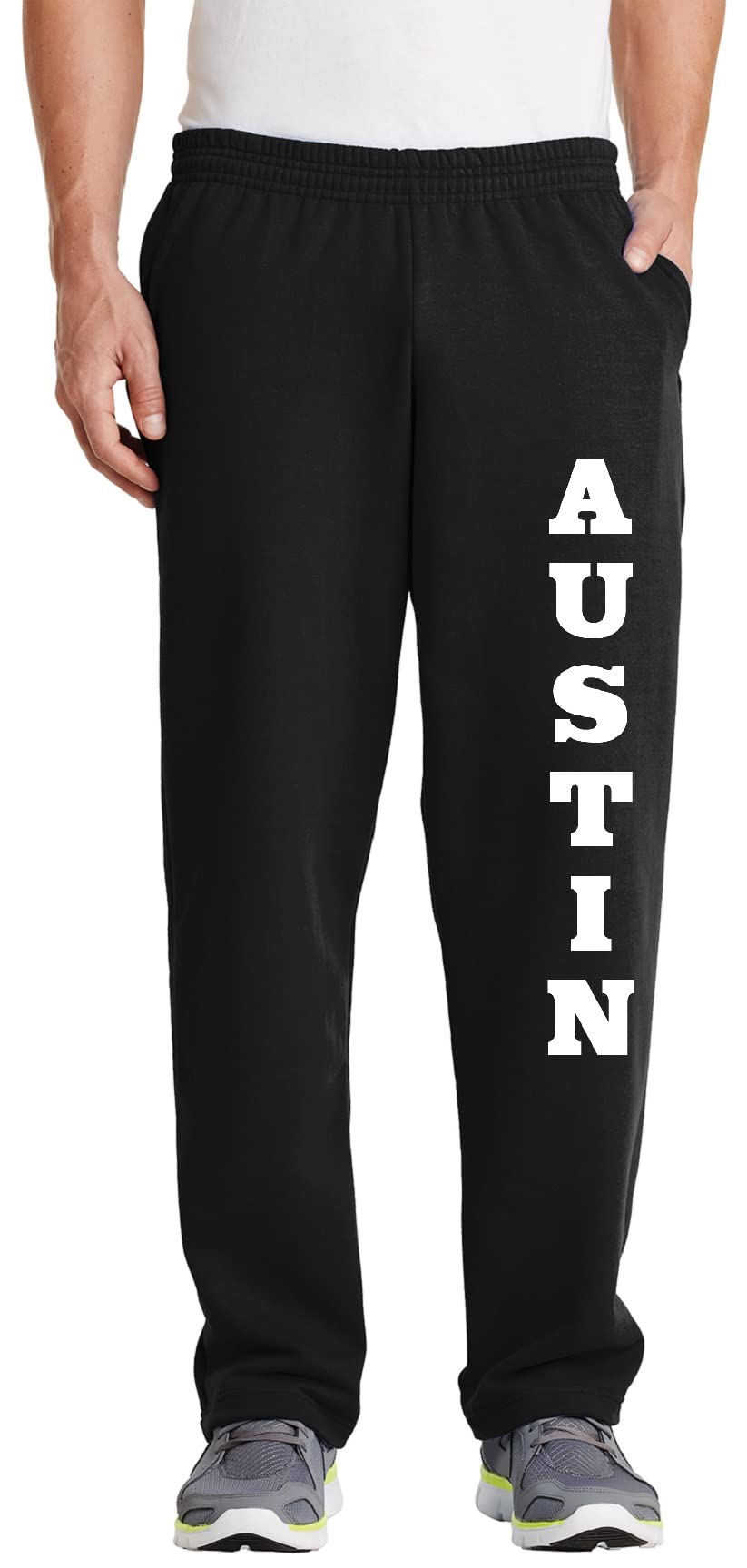 STUFF WITH ATTITUDE Austin Open Bottom Black Sweatpants for Men - Comfortable Lounge Pants for Casual Wear, Gym, and Relaxing at Home