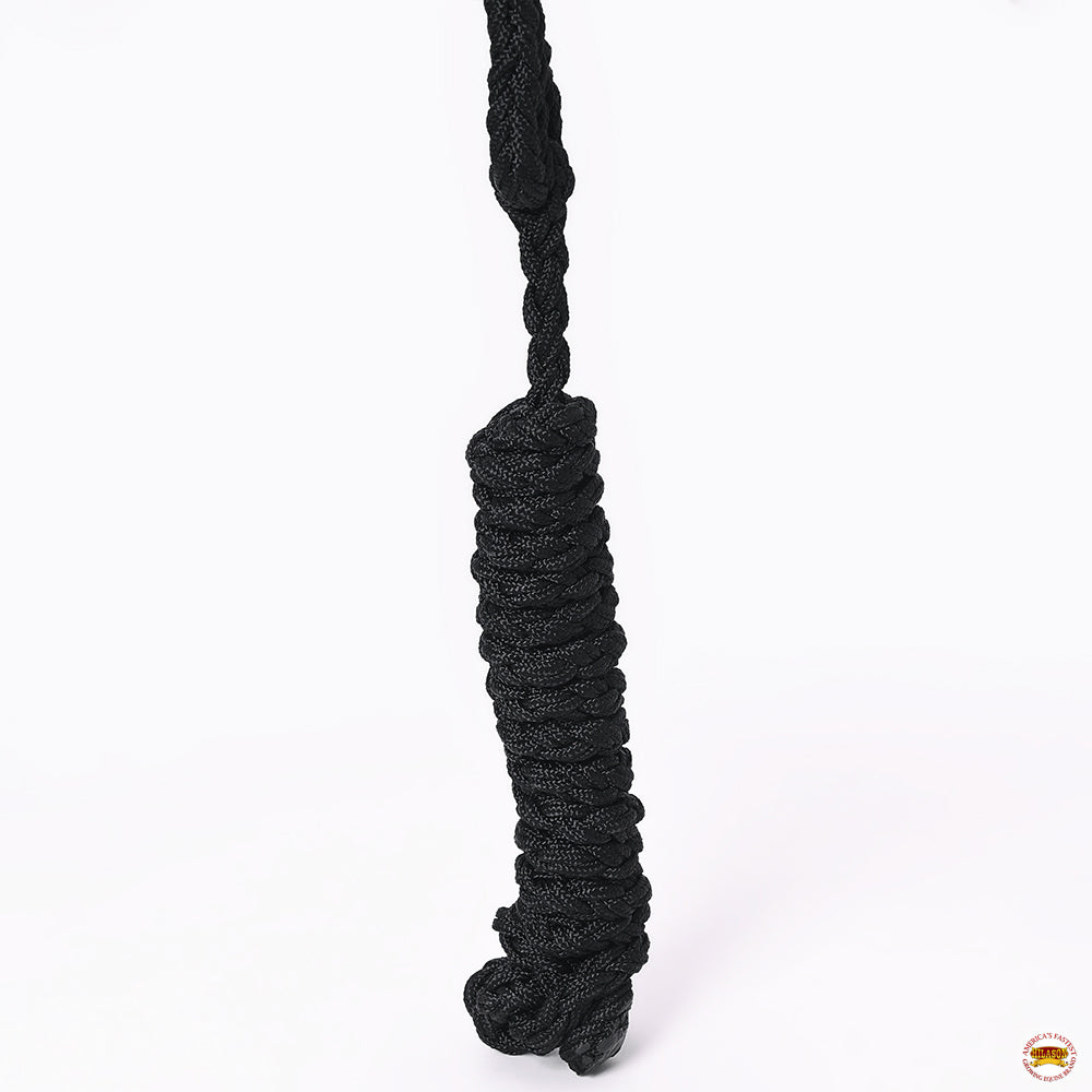 8 Ft Hilason Western Horse Halter - Durable Poly Rope with Floral Leather Accents & Lead Rope - Black - Perfect for Trail Riding, Training, and Show Horses