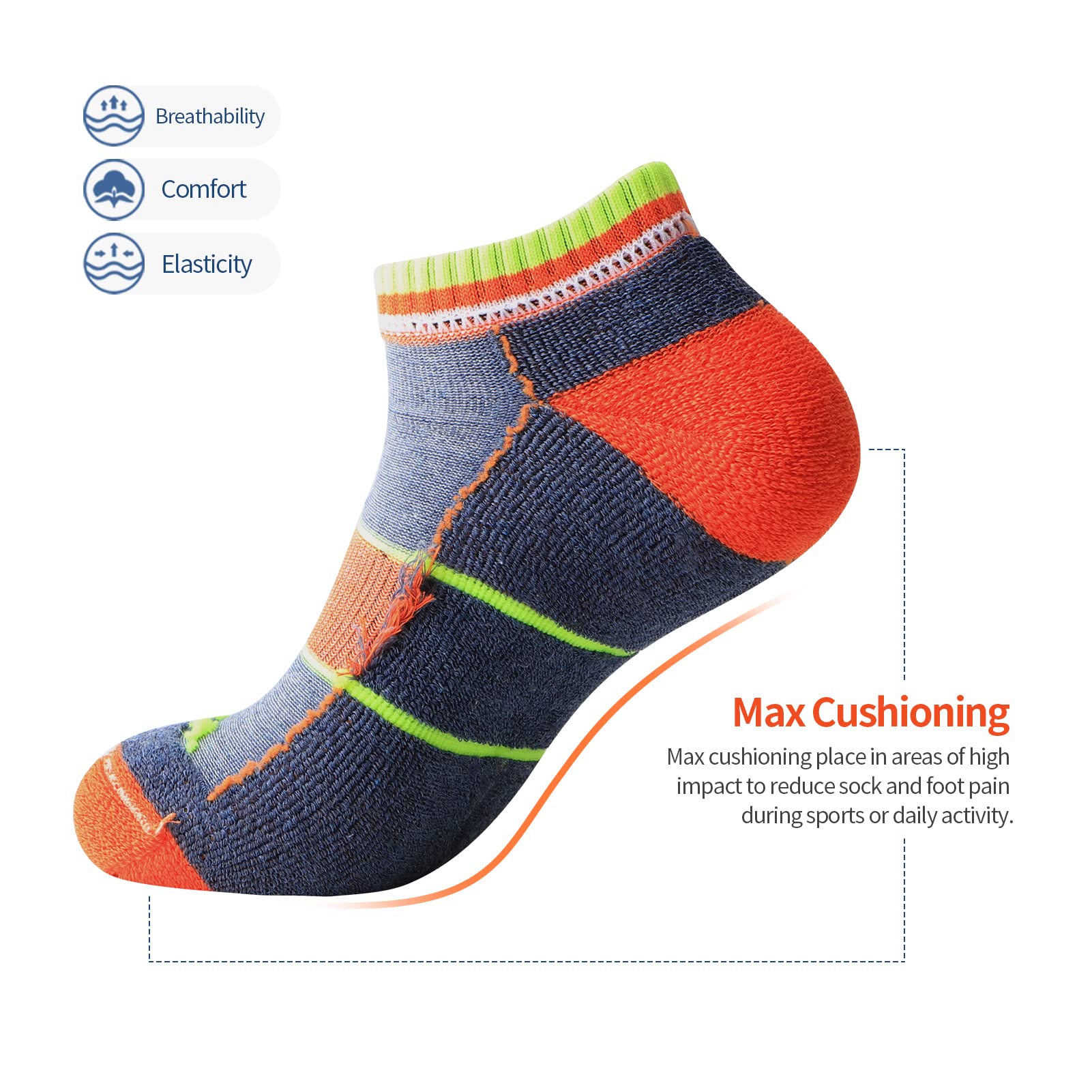 JOYNÉE Men's Low Cut Athletic Cushion Socks - 6 Pack Breathable Moisture Wicking Running Socks for Sports, Gym & Daily Wear - Comfortable Ankle Socks for Jogging, Workout & Casual Use