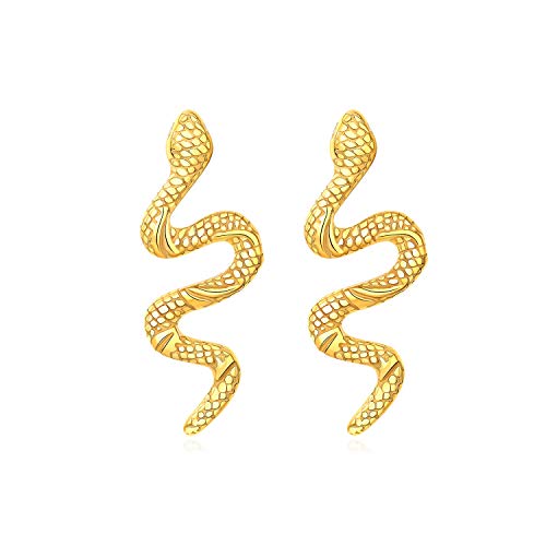 YIKOXI 18K Gold Plated Snake Jewelry Set for Women - Snake Earrings, Ring, Bracelet & Necklace - Stainless Steel Halloween Jewelry - Perfect for Costume Parties, Gothic Fashion & Gift Giving