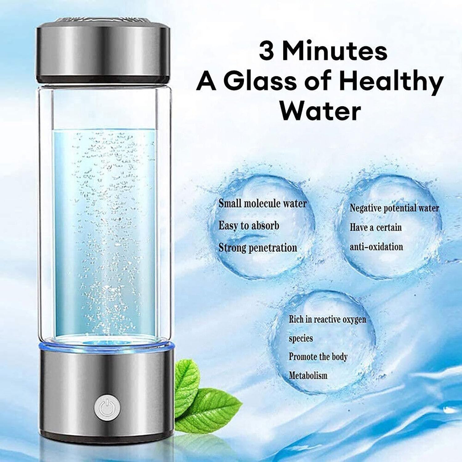 Premium Hydrogen Water Bottle Generator - Portable Hydrogen Infuser for Alkaline Water, Wundr Hydrogen Water Machine for Health & Hydration | Perfect for Travel, Gym & Daily Wellness