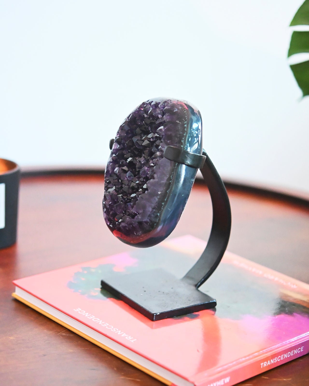 Natural Amethyst Crystal Geode on Wooden Stand - 4.6lbs Healing Stone for Home Decor, Meditation & Spiritual Gifts