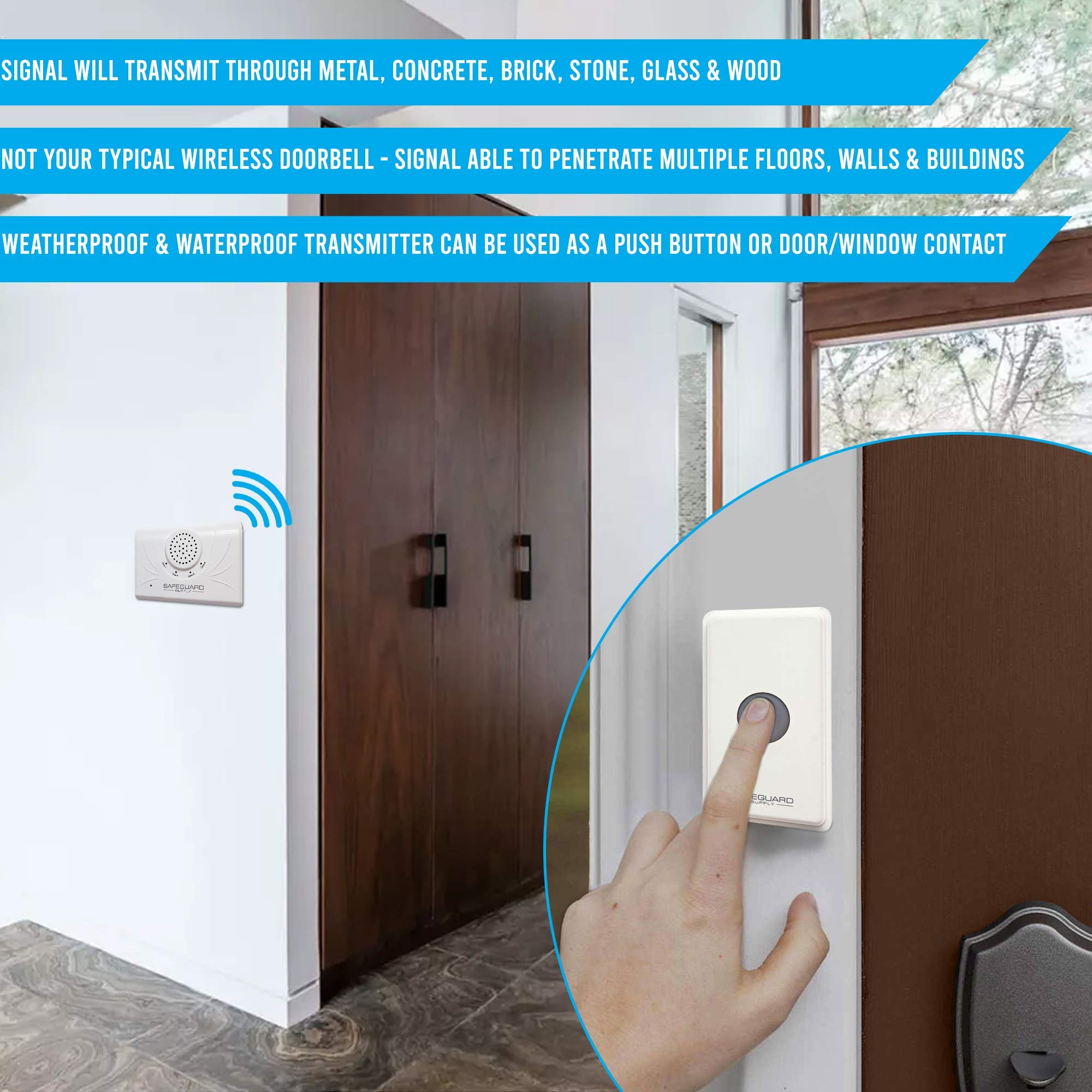 Safeguard Supply Wireless Doorbell - ERA-UTDCR Long Range Door Chime for Home & Business, Works Through Walls, Floors, Concrete, Metal & Brick - Perfect for Apartments, Offices & Large Properties