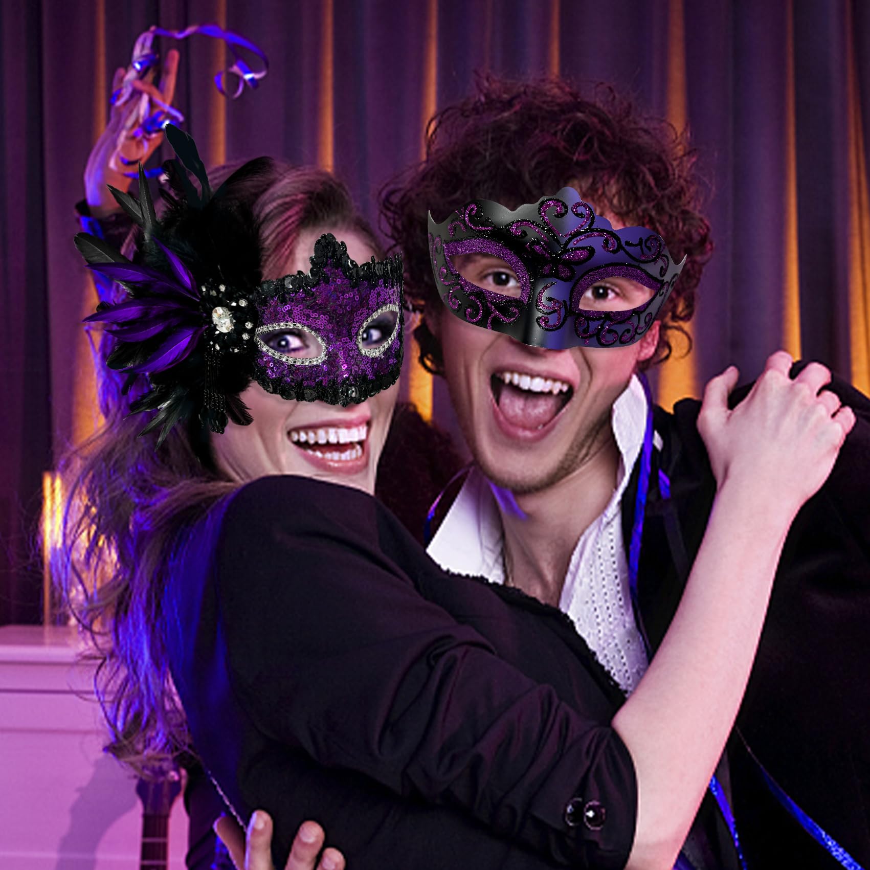 2025 New Feather Masquerade Mask for Women & Men - Elegant Couple Costume Accessory for Halloween, Masquerade Balls, and Themed Parties