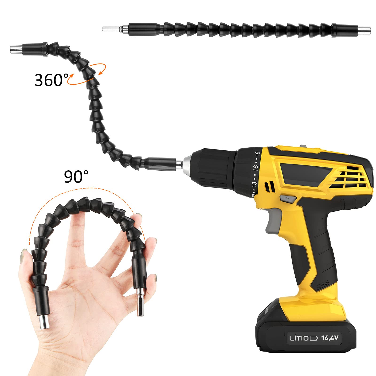 22-Piece Flexible Drill Bit Extension Set - Hex Shank Bendable Drill Bits, 1/4
