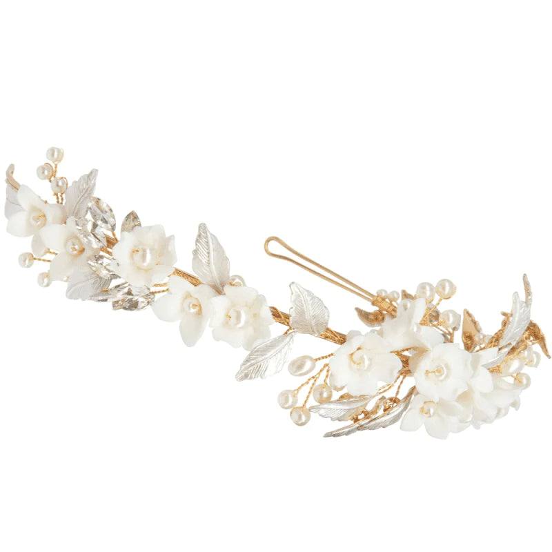 Elegant Gold Floral Bridal Headband with Pearls - Vintage Wedding Hair Accessories for Bride, Bridesmaids & Prom - Perfect for Weddings, Photoshoots & Special Occasions