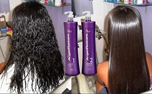 Argan Oil Keratin Hair Straightening Treatment - Brazilian Hair Repair System with Progressive Brush (2 L) - Formaldehyde Free for Smooth, Silky & Frizz-Free Hair at Home or Salon