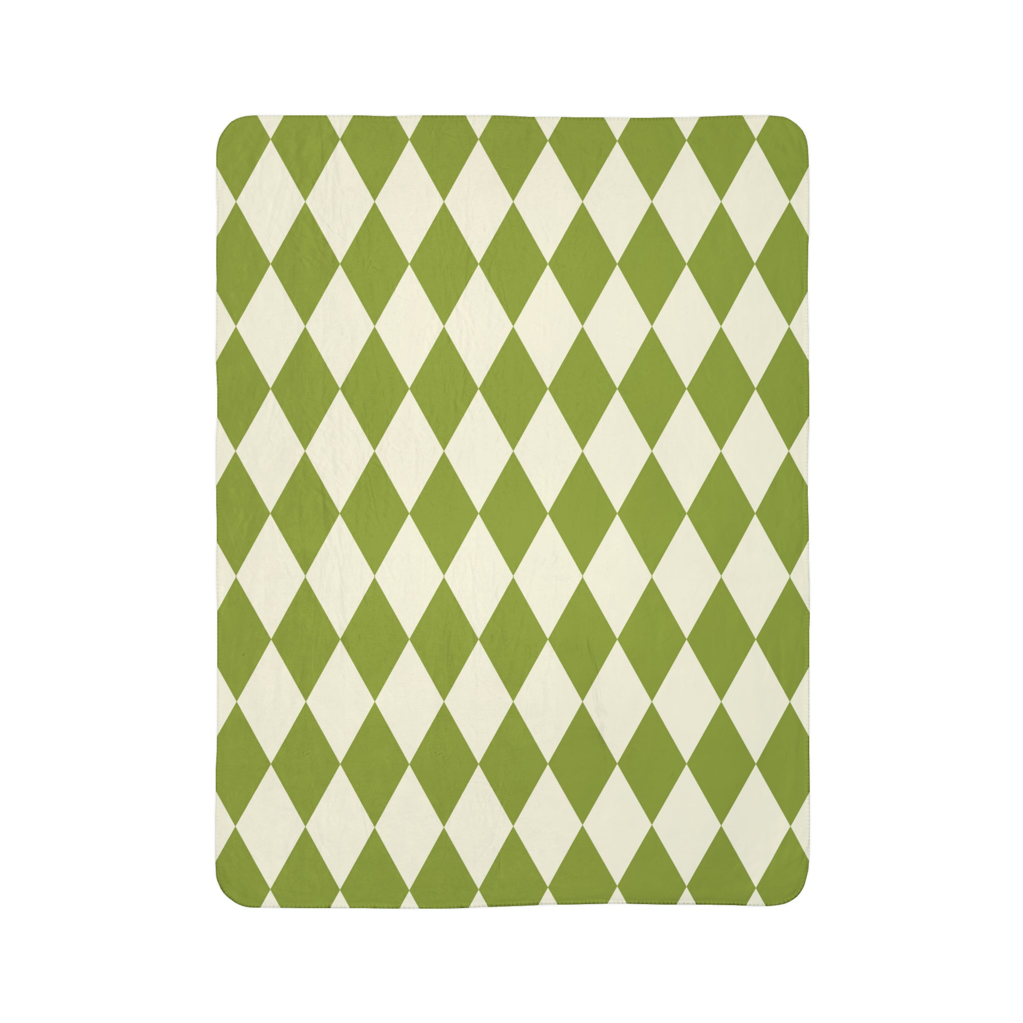 Cozy Fleece Sherpa Blanket - Green Harlequin Pattern Retro Throw Blanket for Couch, Bed & Travel - Soft Warm Plush for Winter, Camping & Home Decor