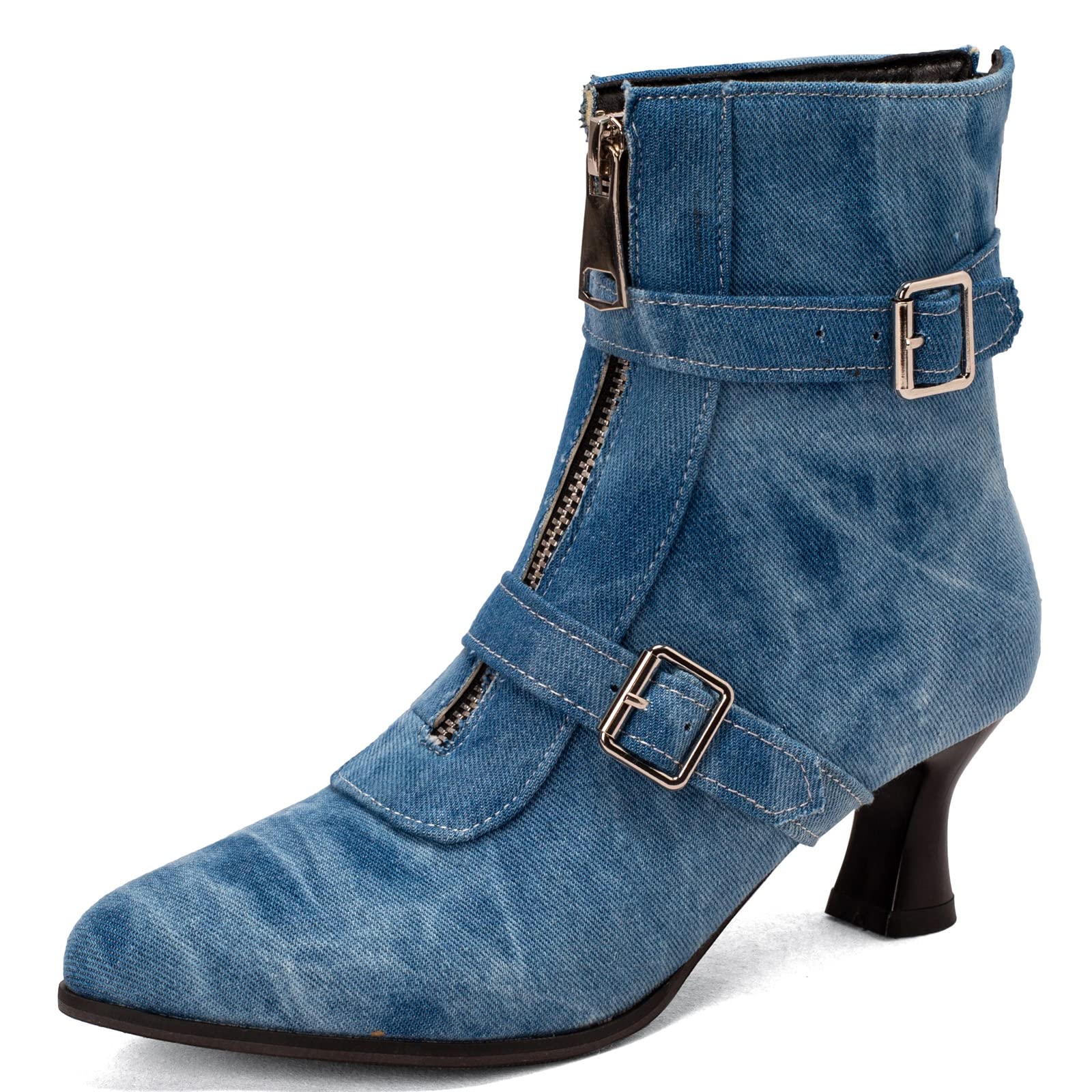 Elbslutt Women's Low Kitten Heel Booties - Pointed Toe Ankle Boots with Zip & Buckle Strap - Dress Shoes for Office, Party & Night Out