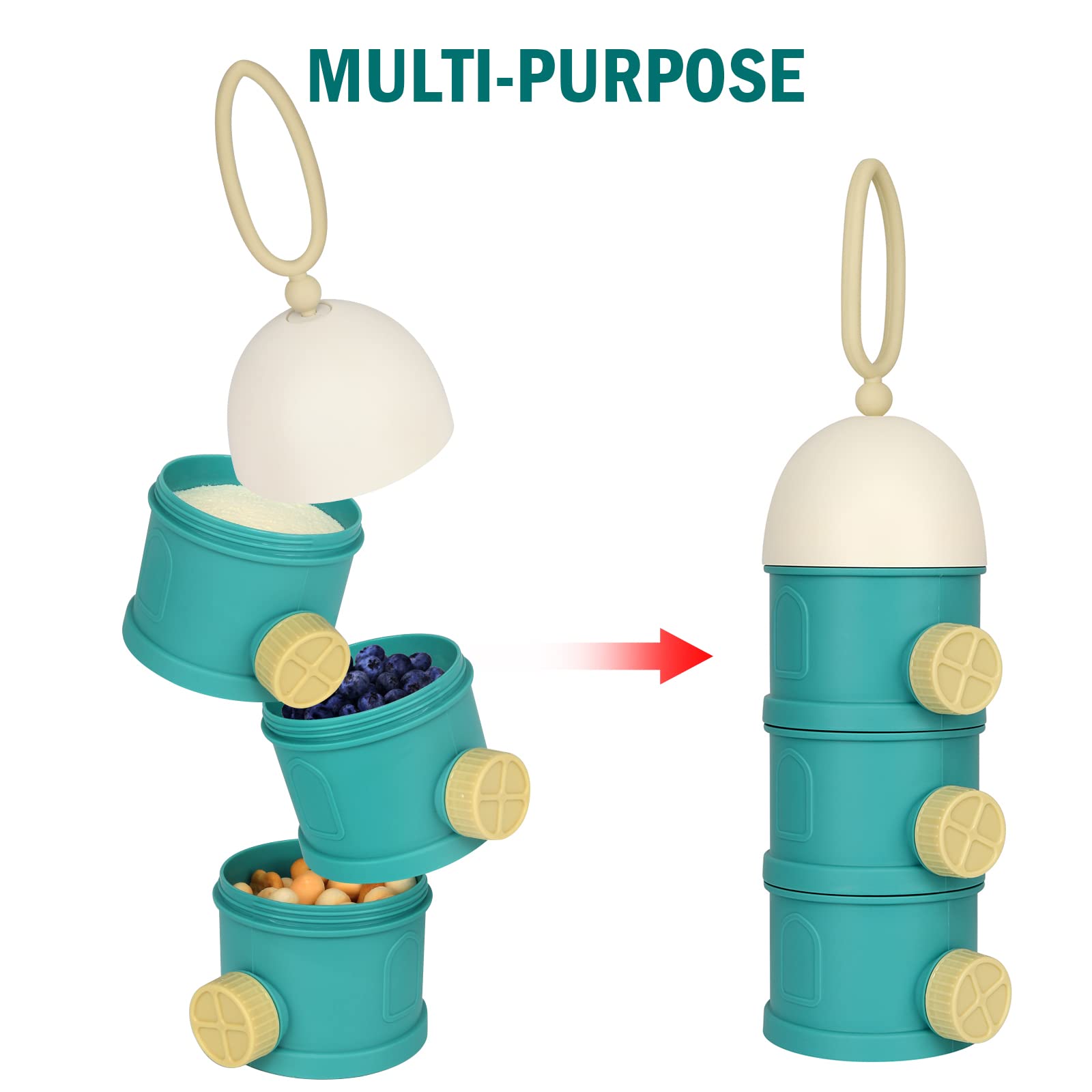 Accmor 3-Layer Stackable Formula Dispenser - Portable Non-Spill Baby Powder & Kids Snack Container (Green) | Perfect for Travel, Daycare & On-the-Go Feeding