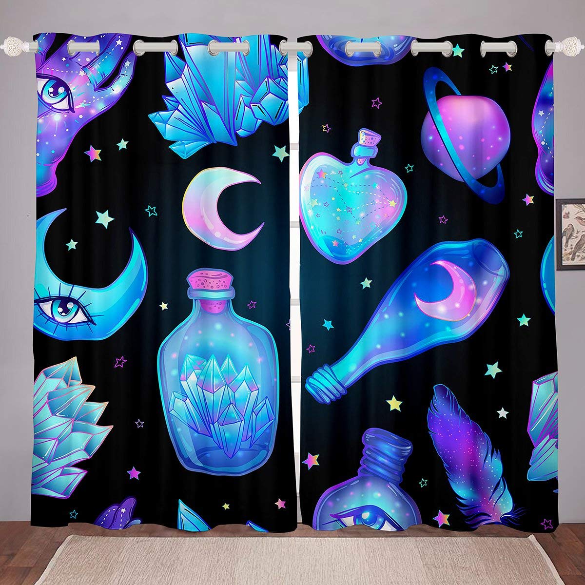 Erosebridal Starry Sky Blackout Curtains - Diamond Geometric Thermal Insulated Window Drapes for Kids Room, Teens Bedroom (Purple, 104x63 Inches) - Perfect for Nursery Decor, Space Theme Bedrooms & Light Blocking in Daytime
