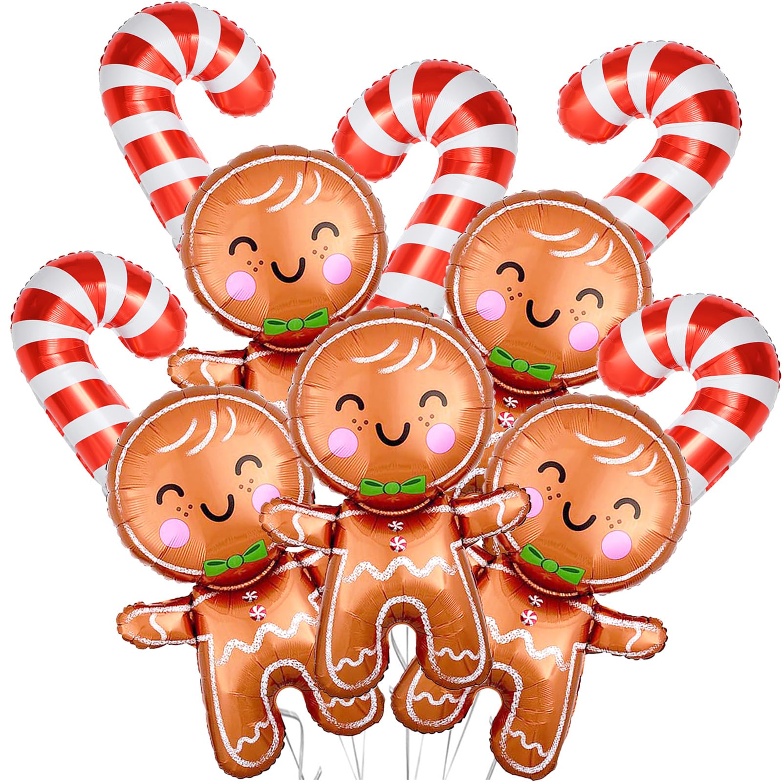 10Pcs Large Christmas Gingerbread Man & Red Candy Cane Foil Mylar Balloons - Helium Party Decorations for Winter, Holiday, Birthday & Baby Shower - Perfect for Christmas Tree Decor, Party Backdrops & Festive Home Decorations