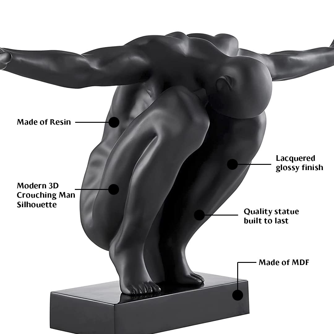Finesse Decor Abstract Modern Home Decor Resin Sculpture - Saluting Man Table Centerpiece in Matte Black | Perfect for Living Room, Office Desk & Gift Giving