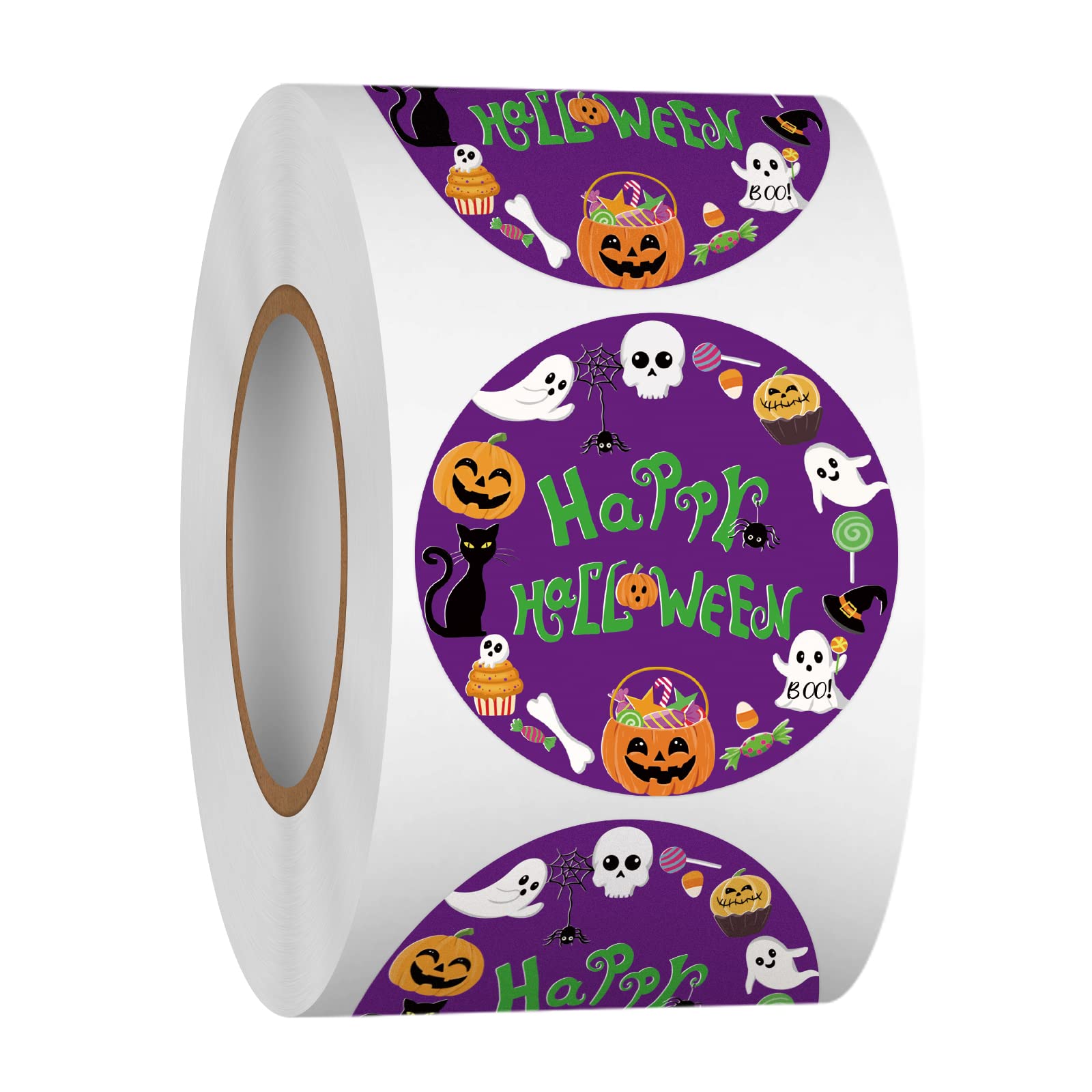 Heyfibro 500-Piece 1.5 Inch Halloween Sticker Roll - Bulk Self-Adhesive Decals for Treat Bags, Party Favors, Classroom Rewards & DIY Crafts - Perfect for Kids, Adults & Halloween Decorations