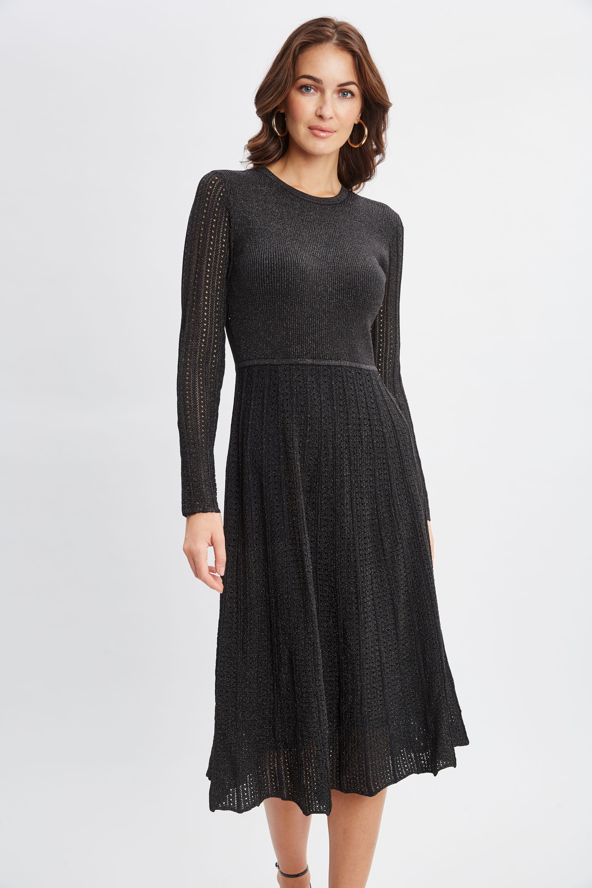 Stylish Lurex Flare Sweater Dress for Women - Trendy Knit Party Dress for Holiday & Night Out