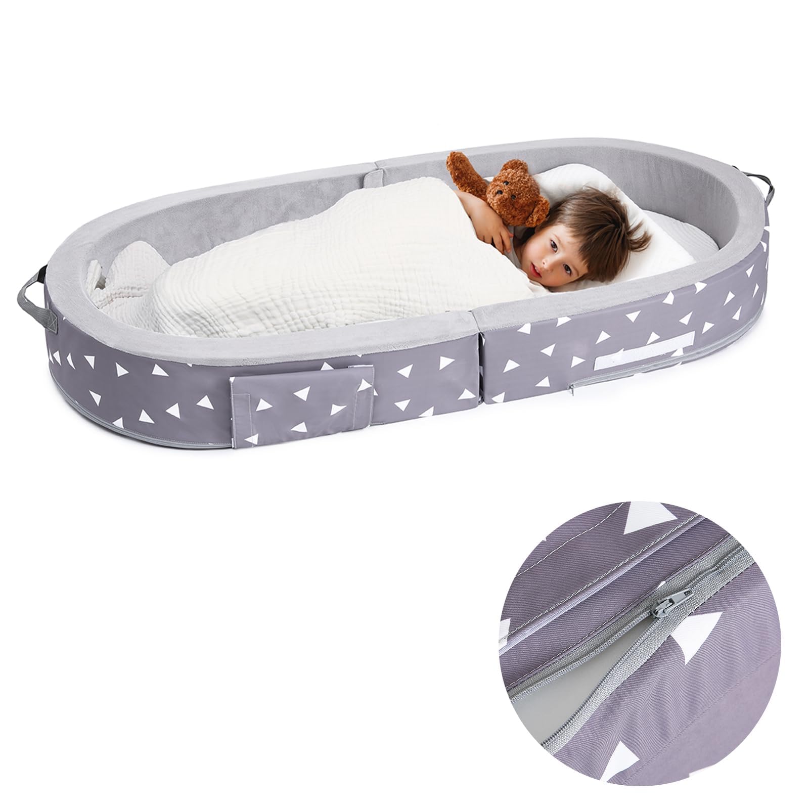 Foldable Toddler Floor Bed with Safety Rails - Portable Travel Cot for Kids & Toddlers - Lightweight Foam Sleeping Mat for Home, Camping & Sleepovers