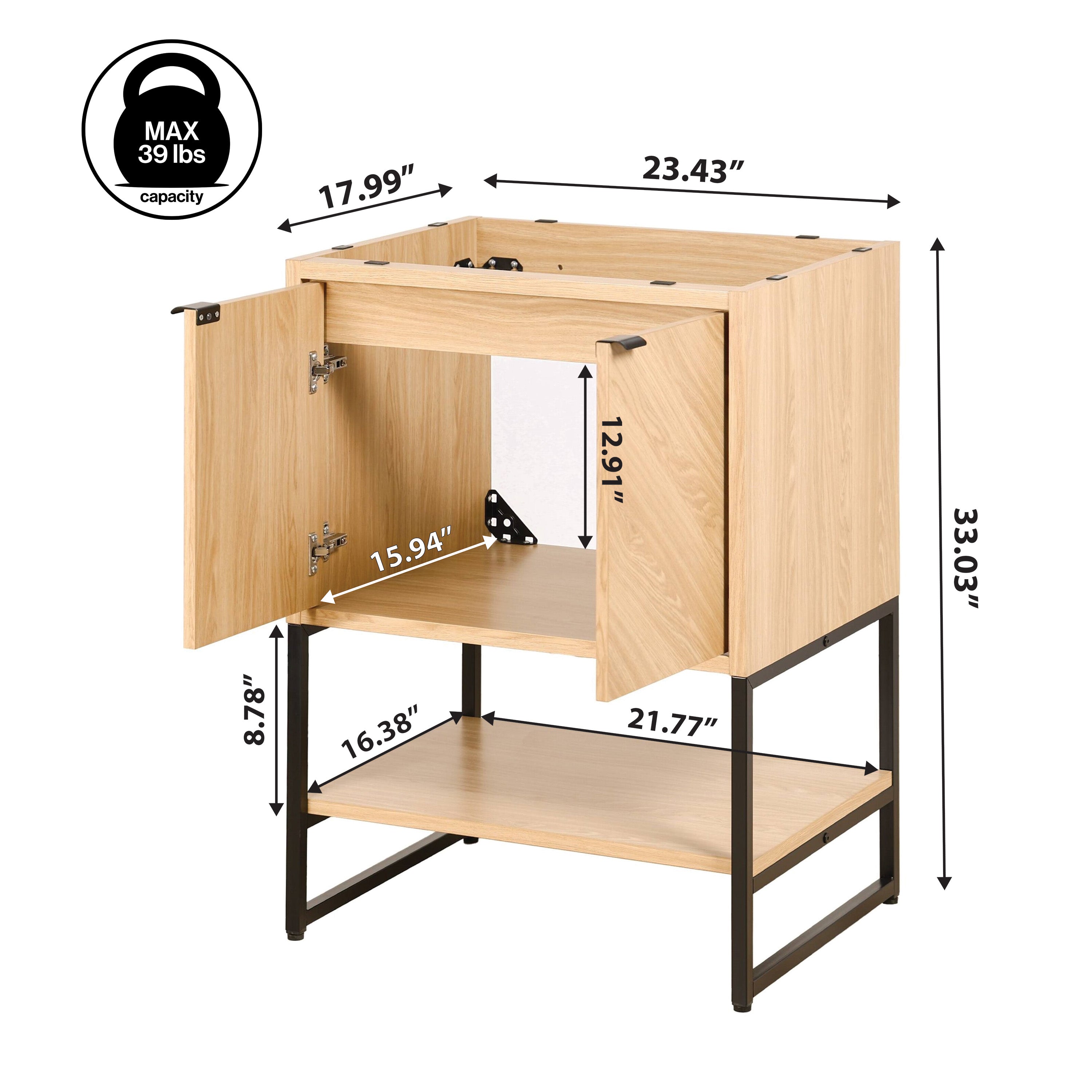 Modern Minimalist 2-Shelf Bathroom Vanity Cabinet - Chevron Front Design | Bathroom Storage Organizer for Towels & Toiletries | No Sink Included | Space-Saving Solution for Small Bathrooms & Powder Rooms