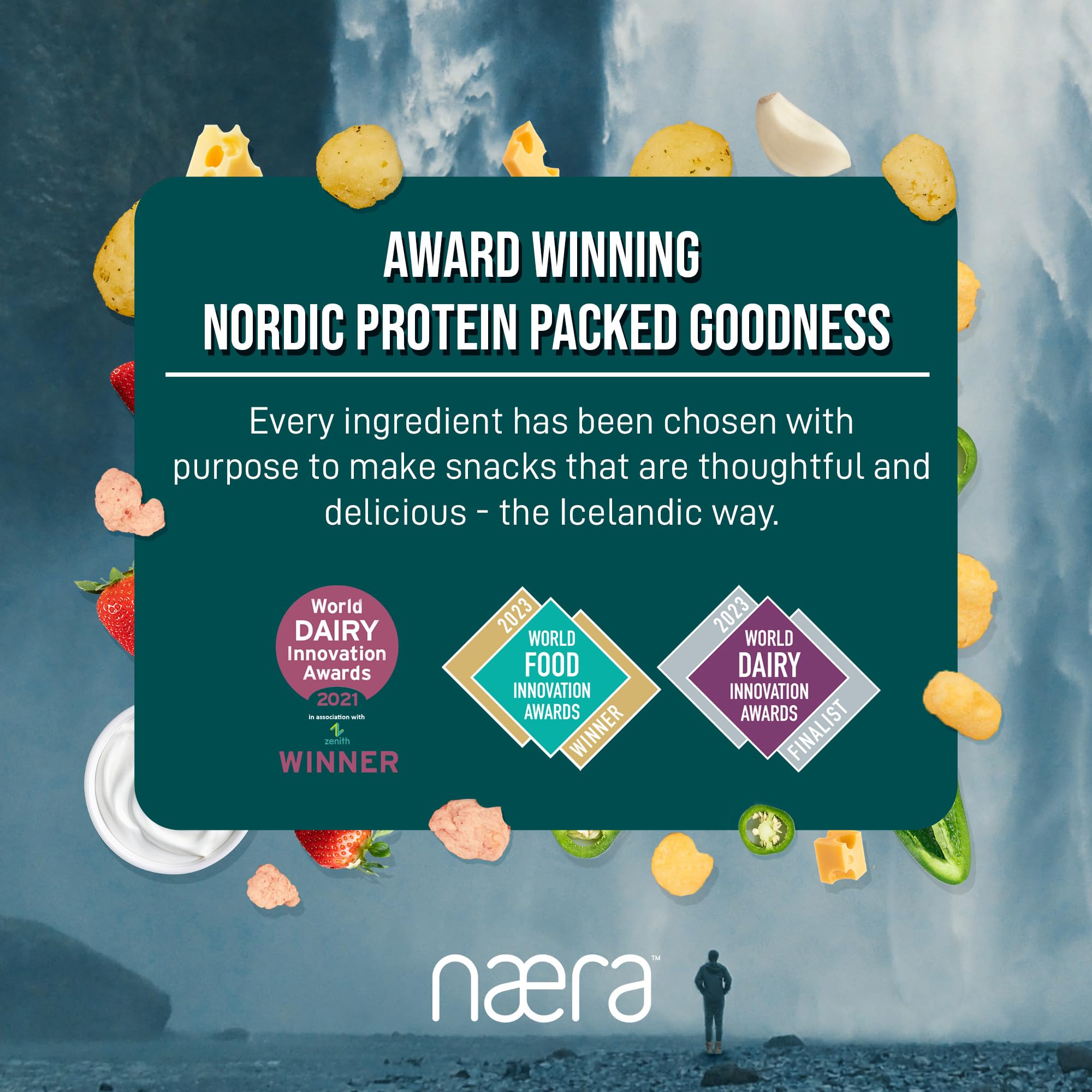 Næra Icelandic - Garlic & Herb Aged Cheese Crunch Protein Snacks | Keto Friendly, Gluten-Free, High Protein | All-Natural Snack for Adults & Kids (1.05 oz) | Perfect for On-the-Go, Lunchboxes & Low-Carb Diets