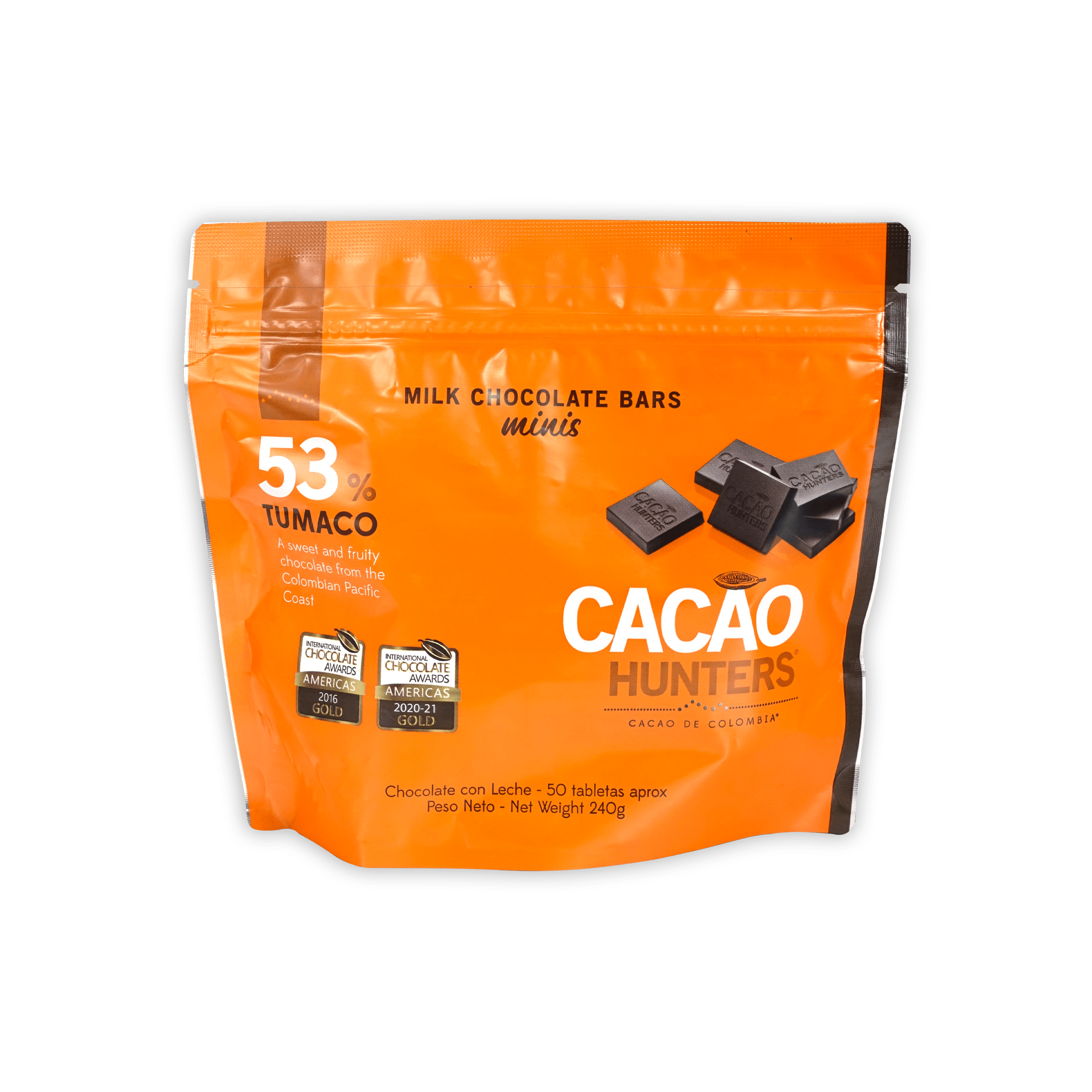 Premium Cacao Hunters Minis Tumaco 53% Milk Chocolate Bars - Perfect for Gifts, Snacking & Dessert Toppings