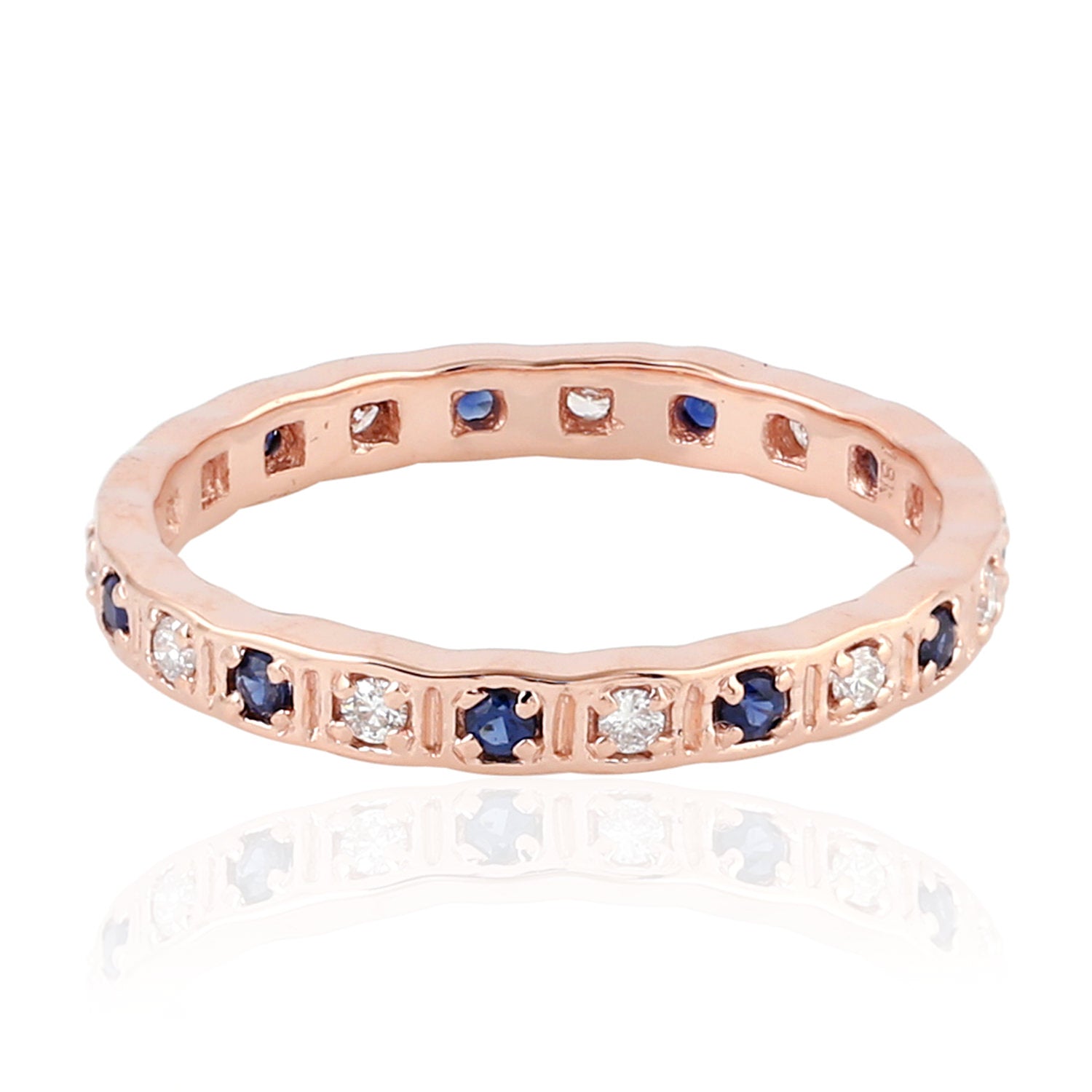 Blue Sapphire Gemstone Diamond Prong Ring in Rose Gold - Elegant Wedding Band, Anniversary Gift for Her, Perfect for Engagement & Special Occasions