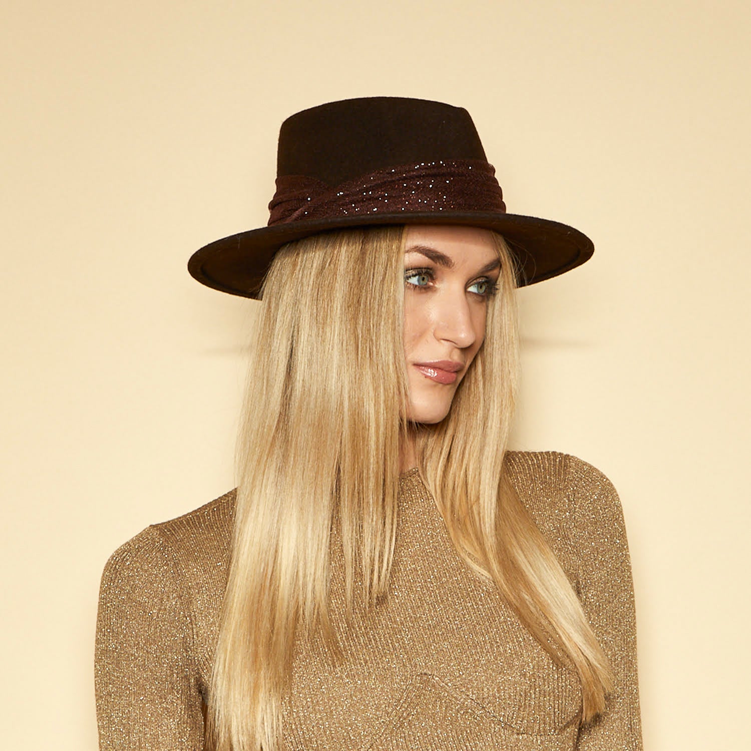 Blaine Sparkle Wool Felt Fedora Hat for Women - Elegant Wide Brim Dress Hat for Parties, Weddings & Special Occasions