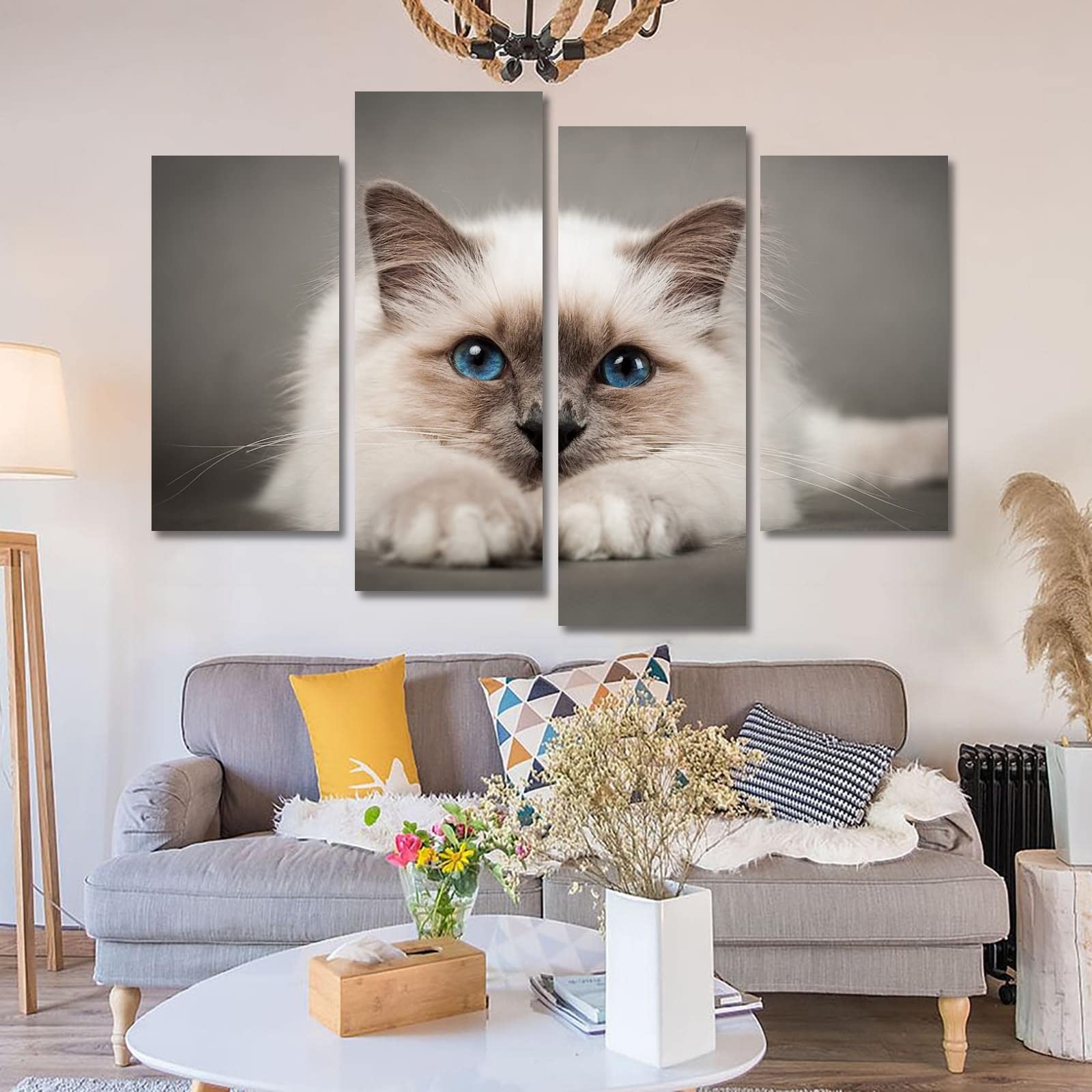 Little Cat Berman Canvas Wall Art Set - 4 Piece Framed Paintings 32x20 Inches for Living Room & Bedroom Decor - Modern Home Wall Decor for Housewarming Gifts & Interior Design