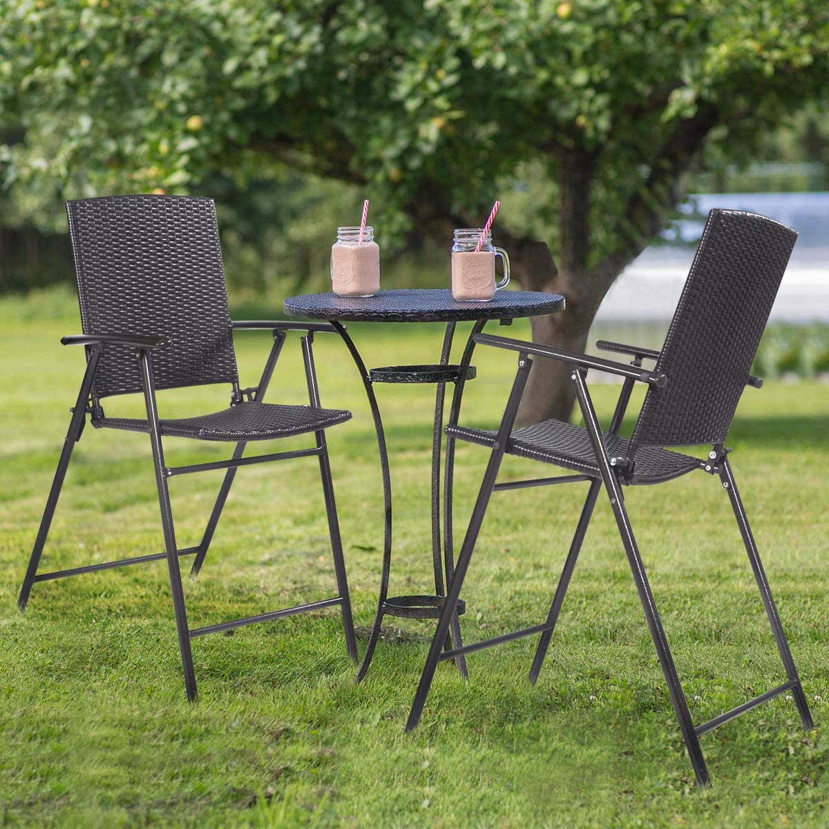 SAFSTAR 4-Piece Folding Wicker Chair Set - Portable Rattan Patio Chairs with Armrests for Outdoor, Balcony, Backyard & Garden Relaxation