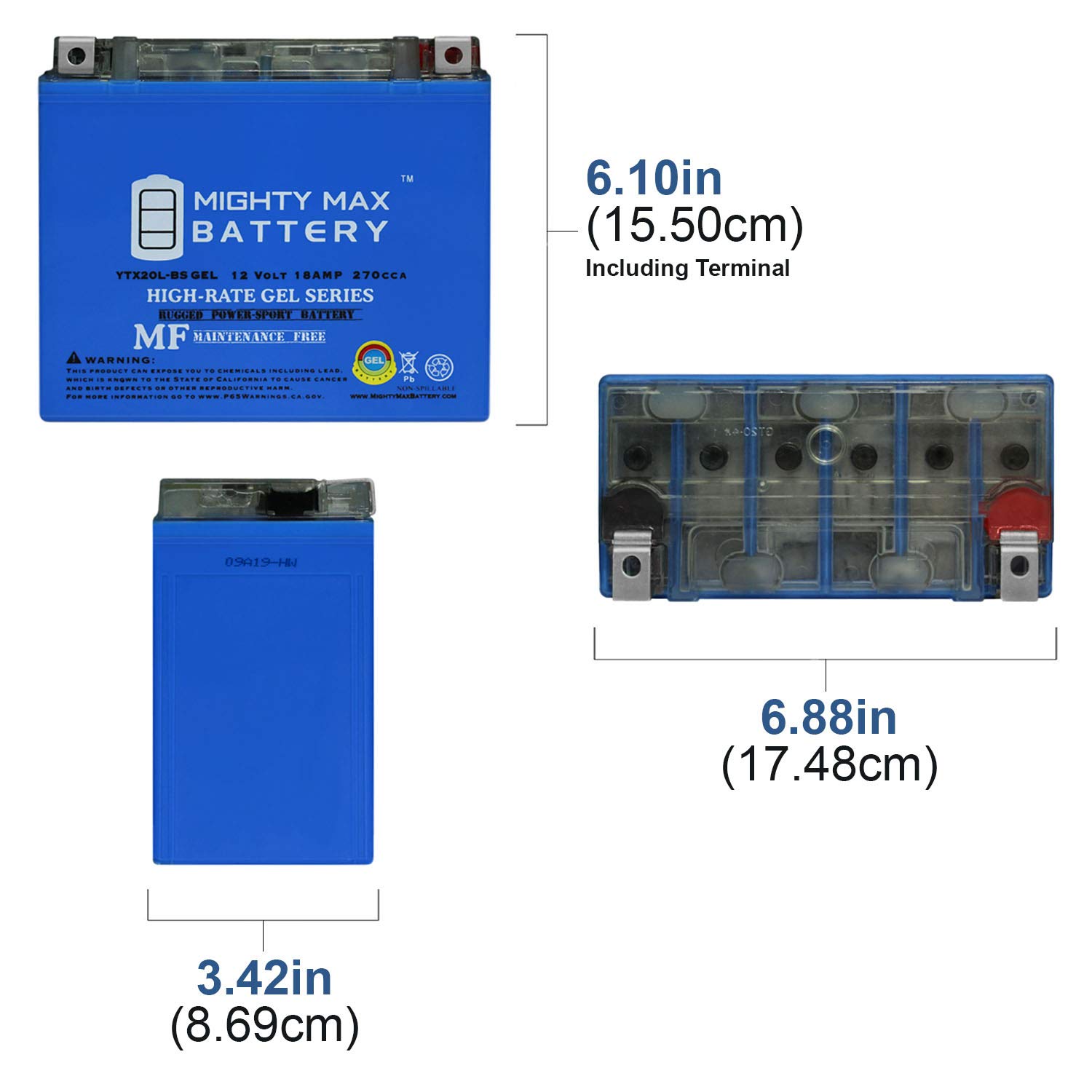 Mighty Max YTX20L-BS 12V 18Ah GEL Replacement Battery for Polaris 4140011 - Compatible with ATVs, Motorcycles & Powersports Vehicles + Includes 12V 4Amp Smart Charger - Perfect for Off-Road Adventures & Winter Storage
