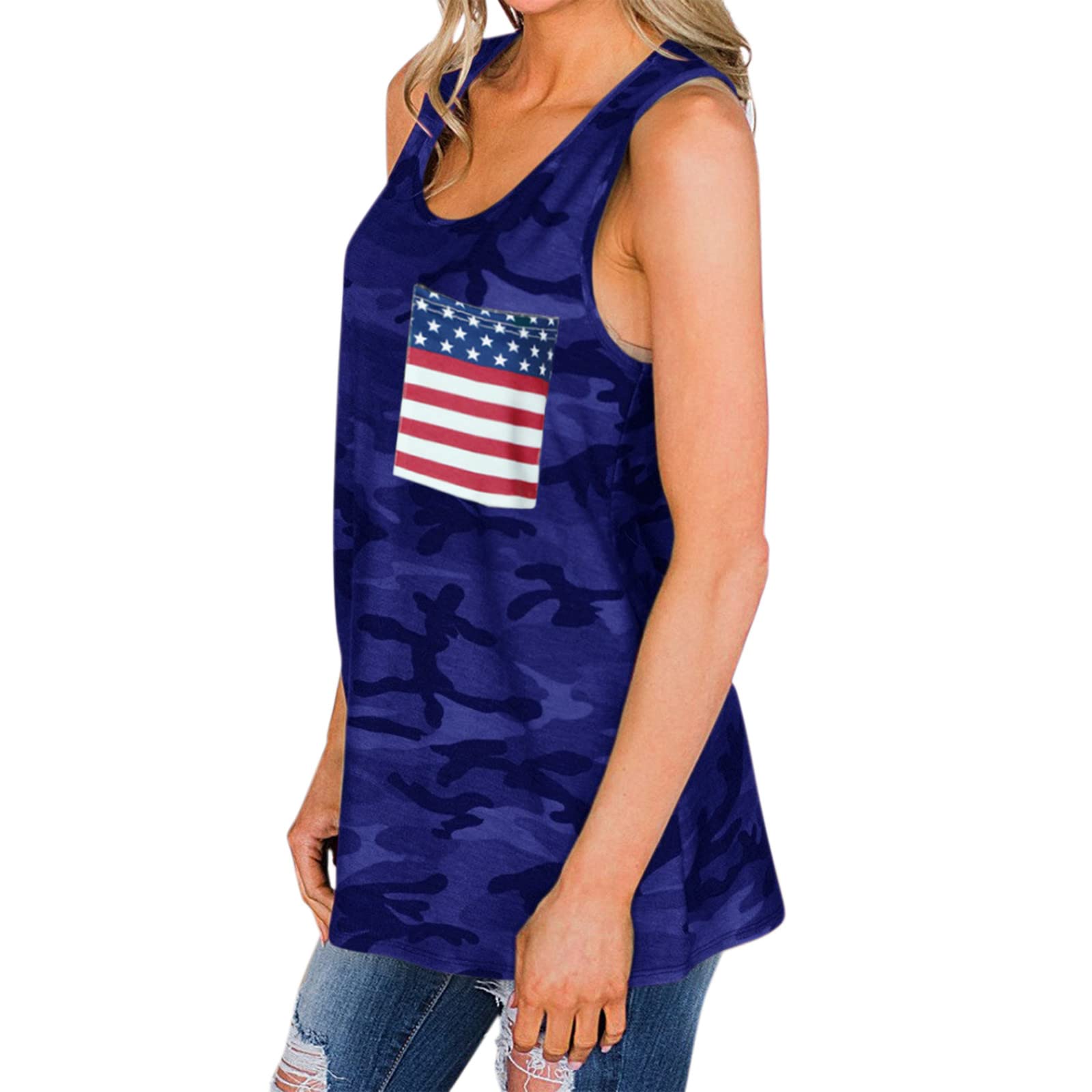 Women's Camouflage American Flag Tank Tops - Casual Sleeveless T-Shirts for Summer, Vacation & Holiday Wear - Breathable Loose Fit Workout & Beach Outfits