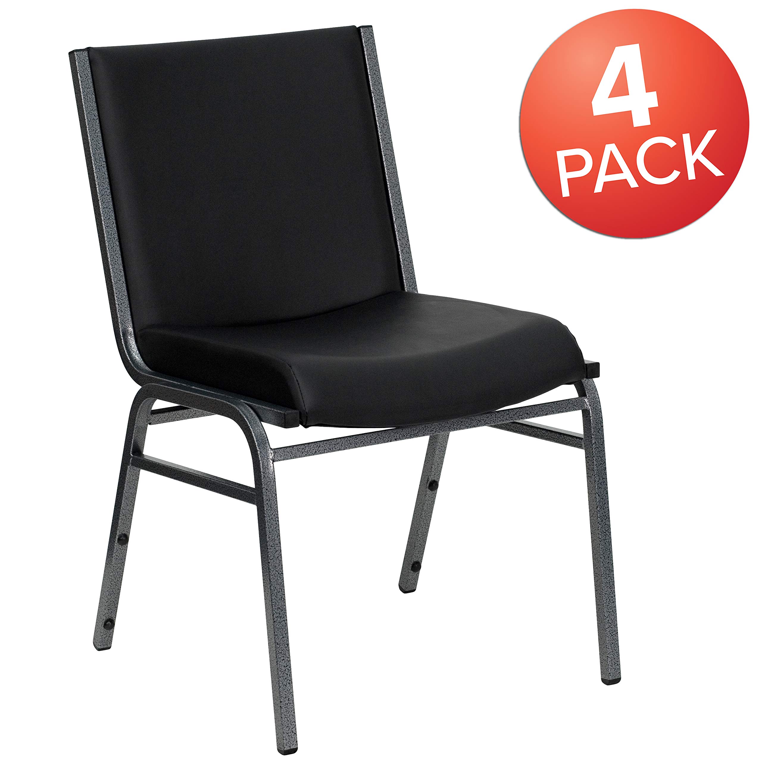 4 Pack Heavy Duty Black Vinyl Stackable Chairs - Commercial Reception Furniture for Office, Conference Room, and Event Seating