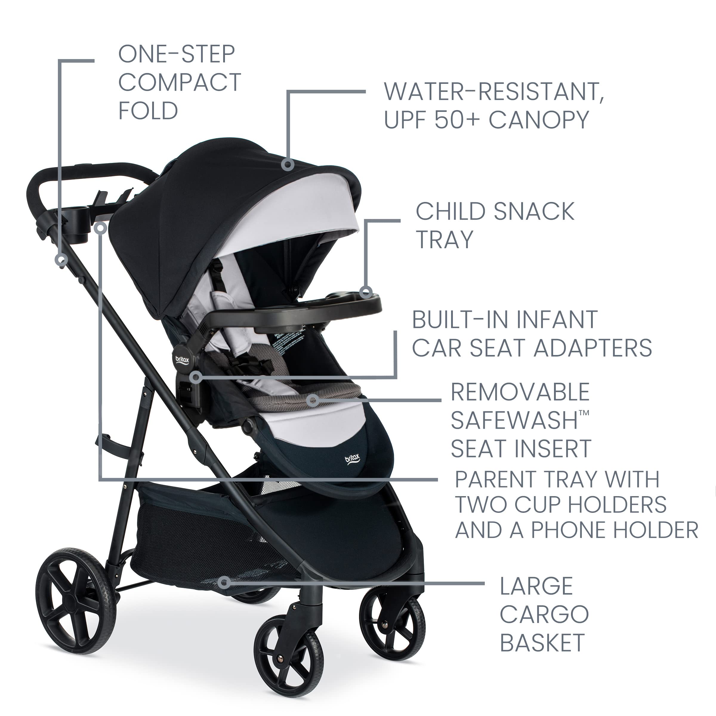 Britax Willow Brook S+ Baby Travel System - Infant Car Seat & Stroller Combo with Alpine Base | ClickTight Technology | SafeWash Insert & Cover | Glacier Onyx | Perfect for Newborns, Shopping & Travel
