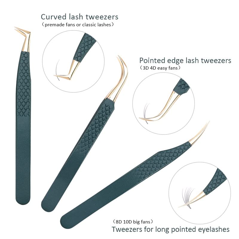 Professional Stainless Steel Volume Eyelash & Eyebrow Tweezers - Precision Individual Lash Extension Tools for Salon, Makeup Artists & Home Use